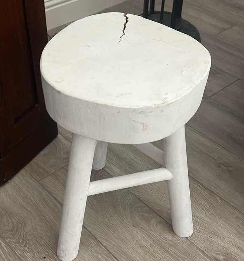 Photo 1 of WHITE PAINTED RAW WOOD STOOD, 15"H.