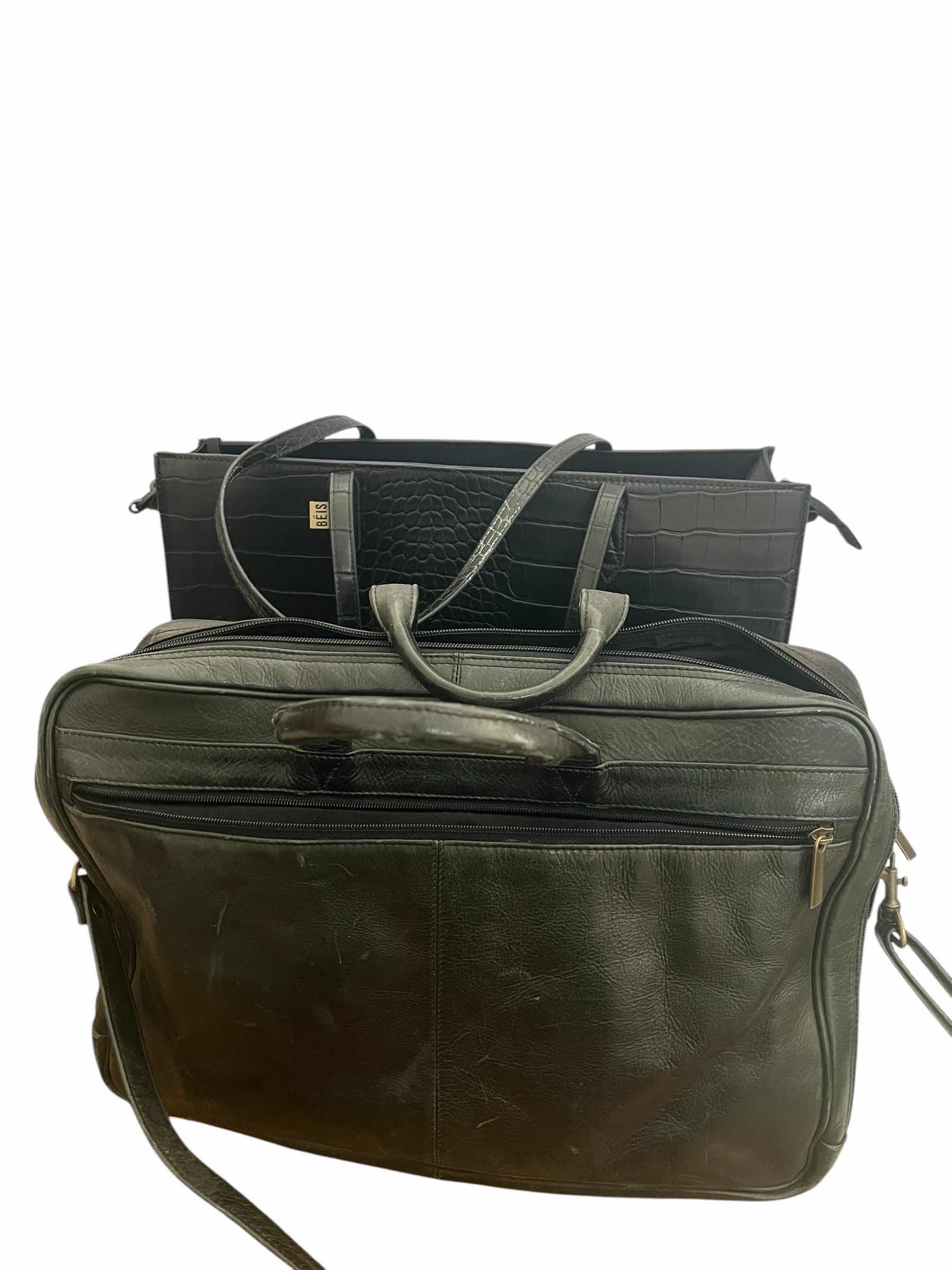 Photo 1 of TWO BLACK LEATHER AND PATTEN LEATHER COMPUTER TOTES