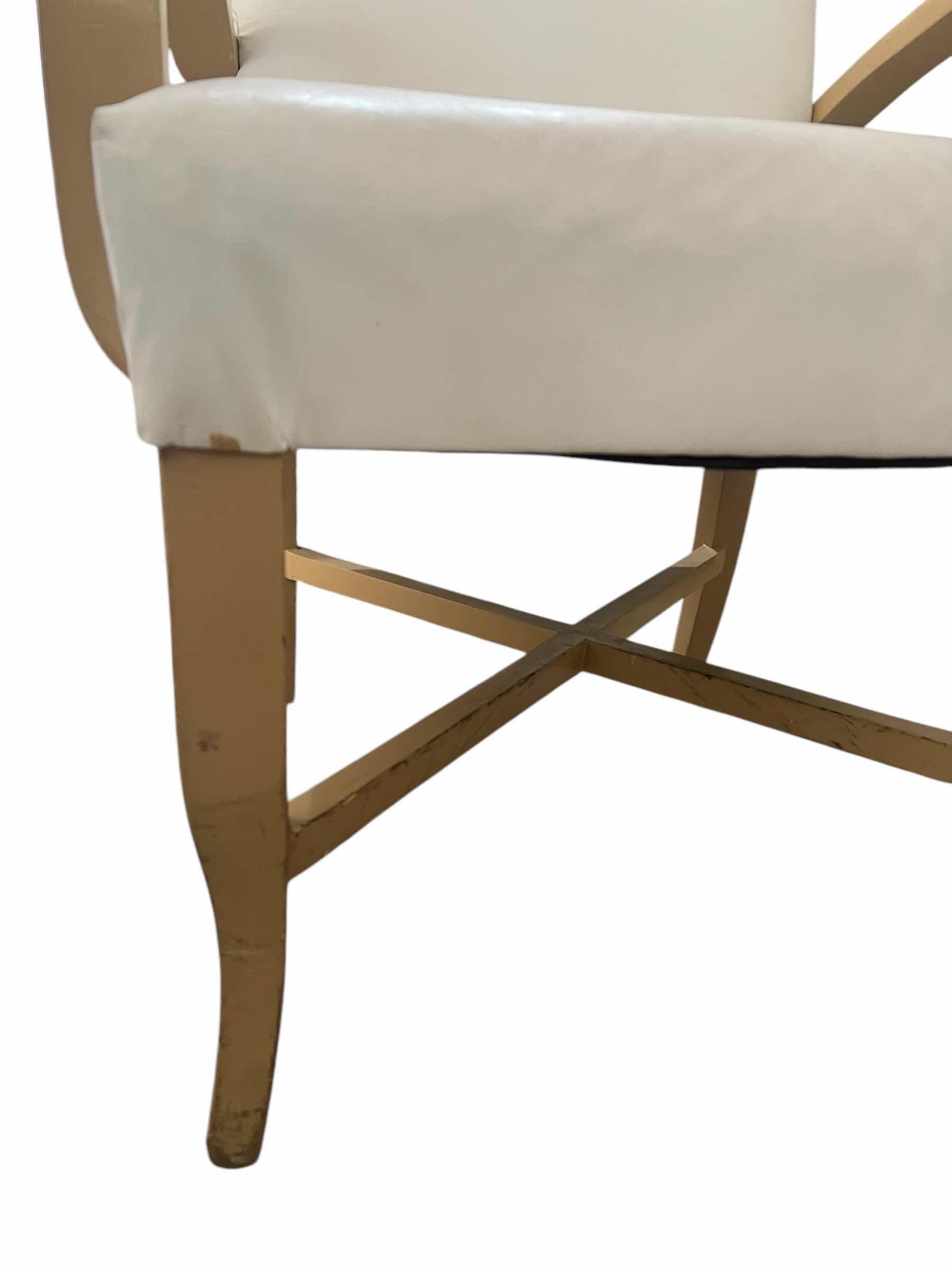 Photo 1 of 4-KITCHEN TABLE CHAIRS, FAUX WHITE LEATHER WITH CREAM ARMS. 24"H AT THE SEAT.