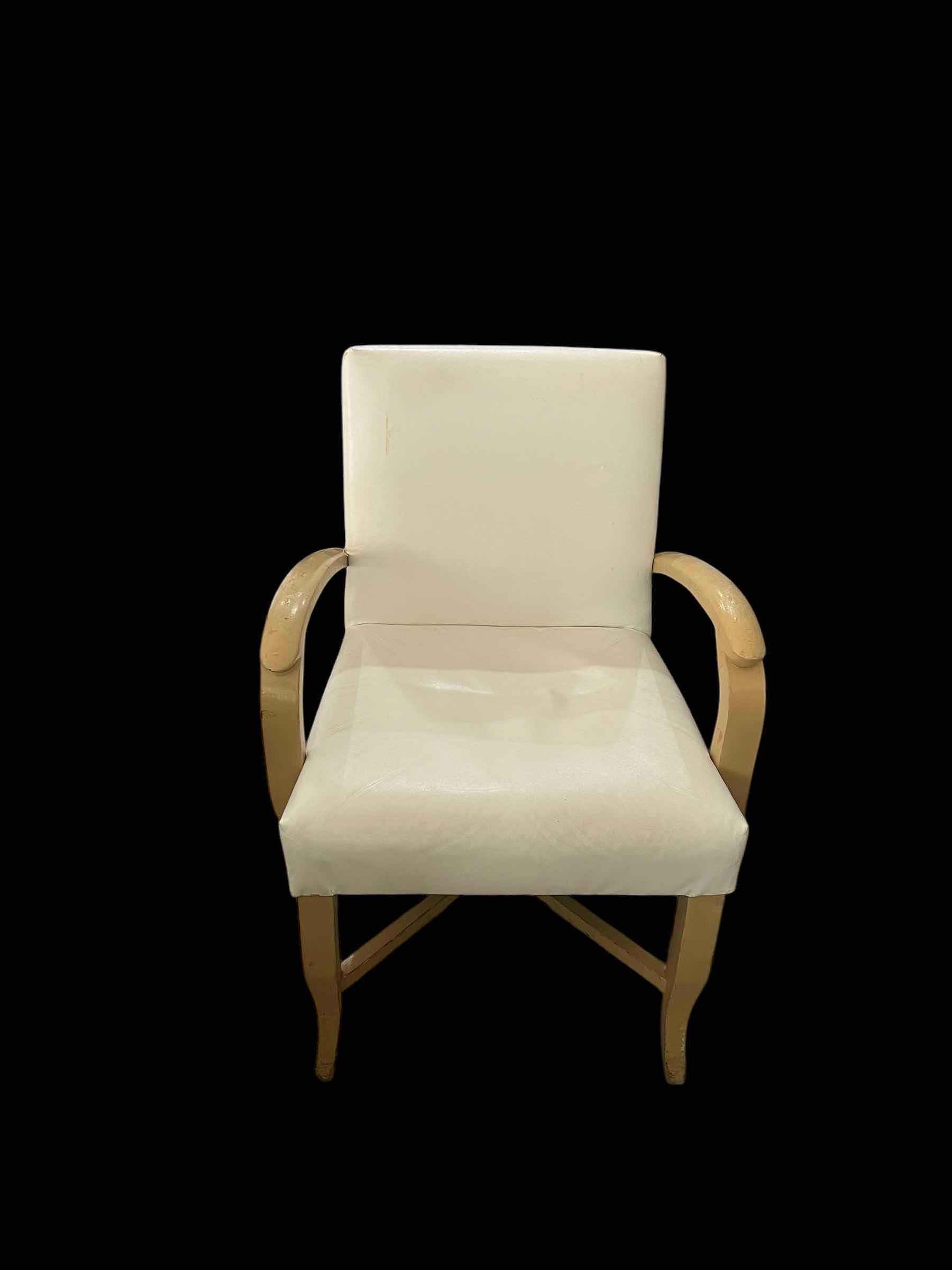 Photo 1 of 4-KITCHEN TABLE CHAIRS, FAUX WHITE LEATHER WITH CREAM ARMS. 24"H AT THE SEAT.