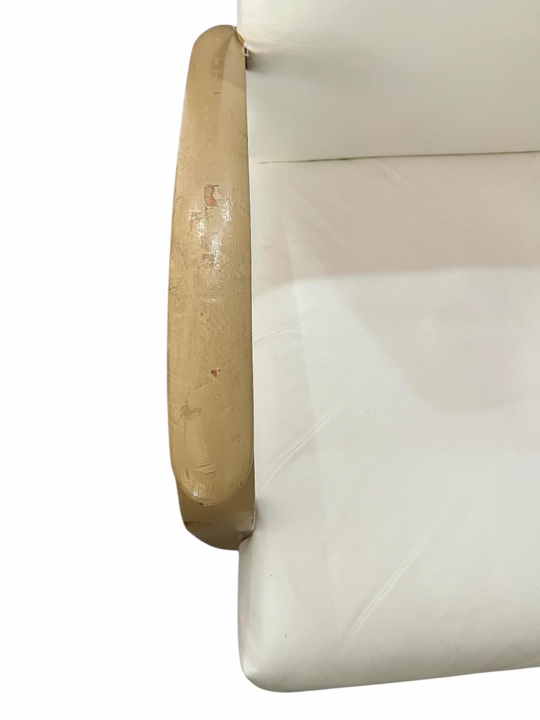 Photo 1 of 4-KITCHEN TABLE CHAIRS, FAUX WHITE LEATHER WITH CREAM ARMS. 24"H AT THE SEAT.