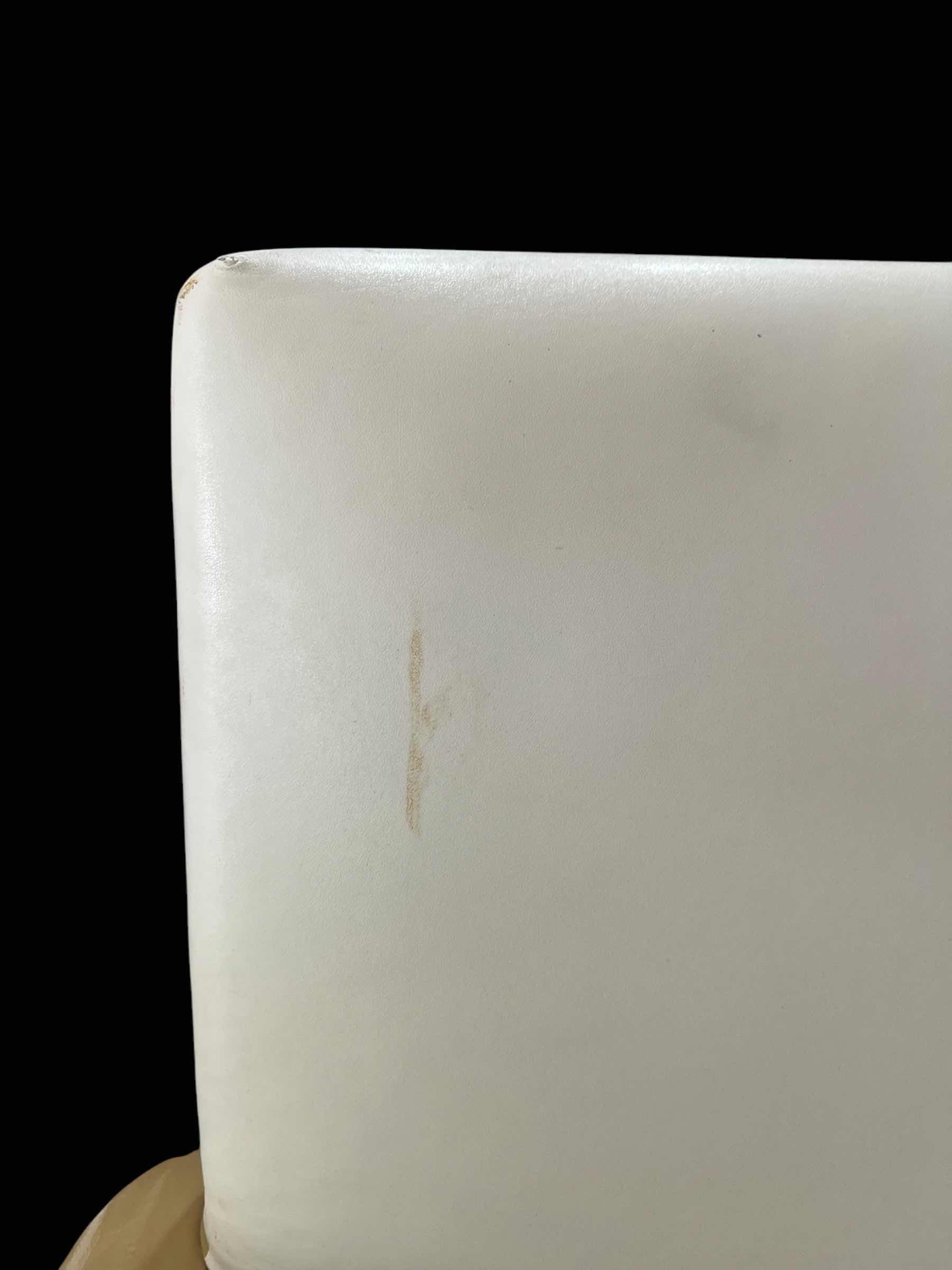 Photo 1 of 4-KITCHEN TABLE CHAIRS, FAUX WHITE LEATHER WITH CREAM ARMS. 24"H AT THE SEAT.