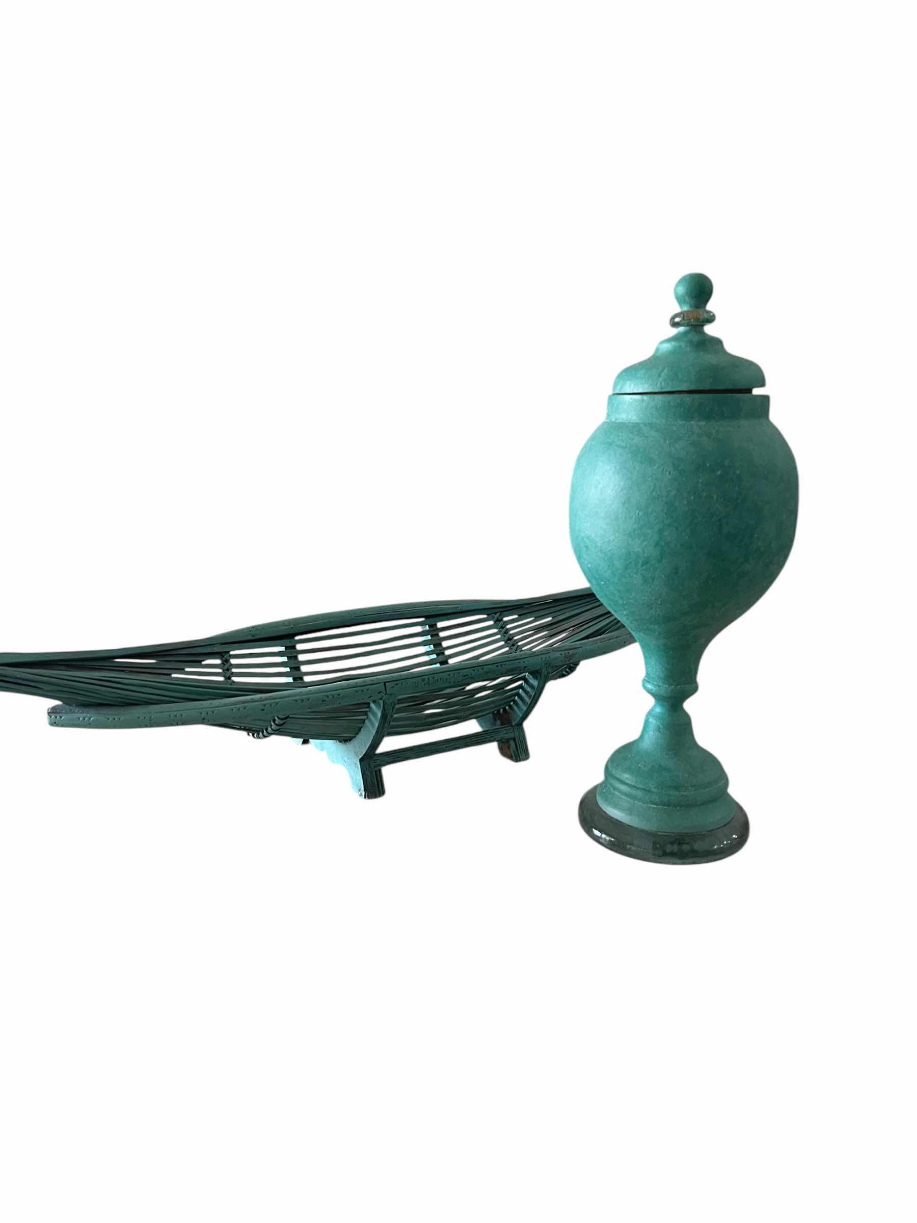 Photo 1 of TEAL HOME DECOR ITEMS-COLLAPSABLE BASKET AND URN