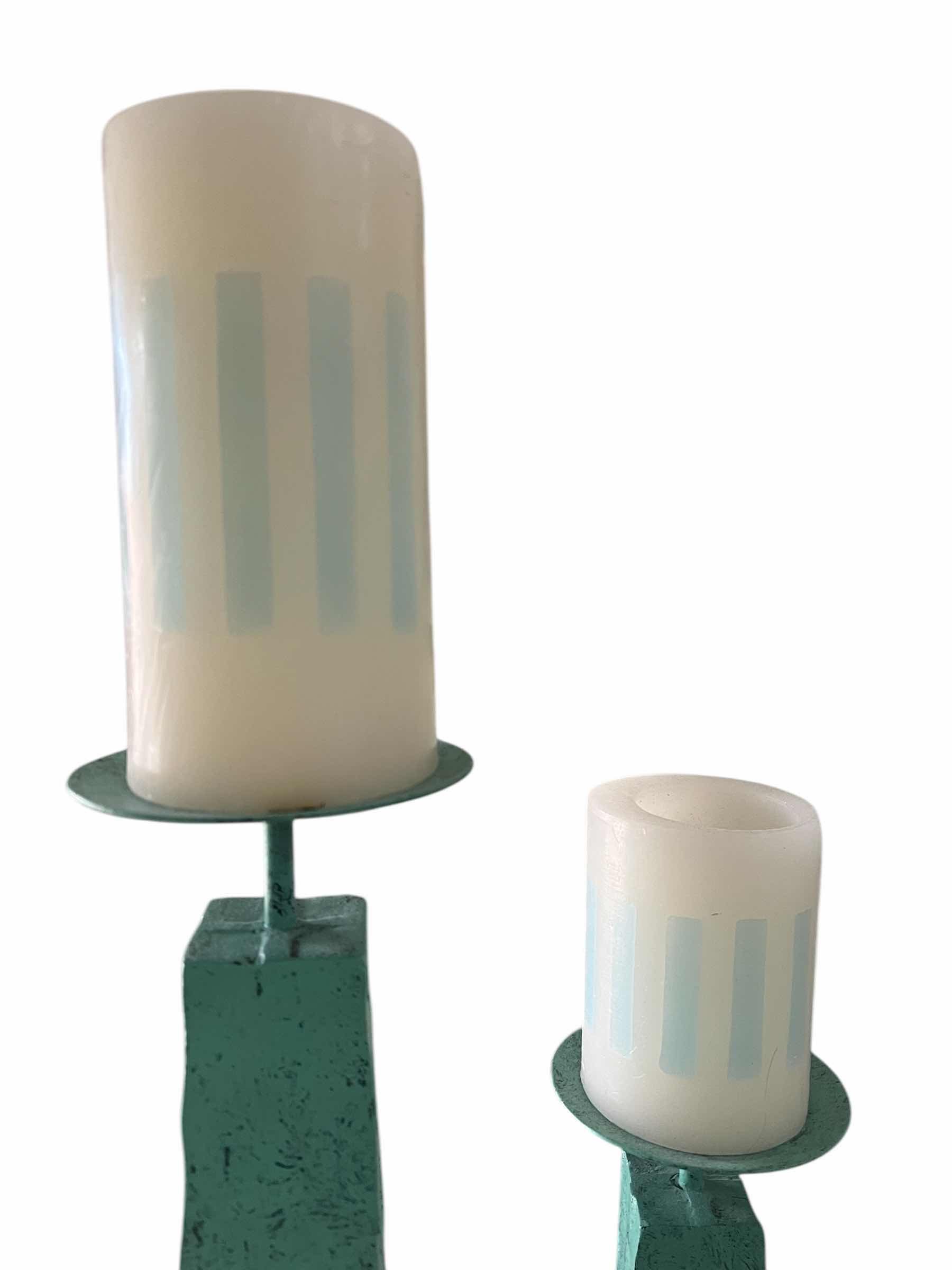 Photo 2 of 2-CANDLES AND TEAL PEDESTALCANDLE HOLDERS