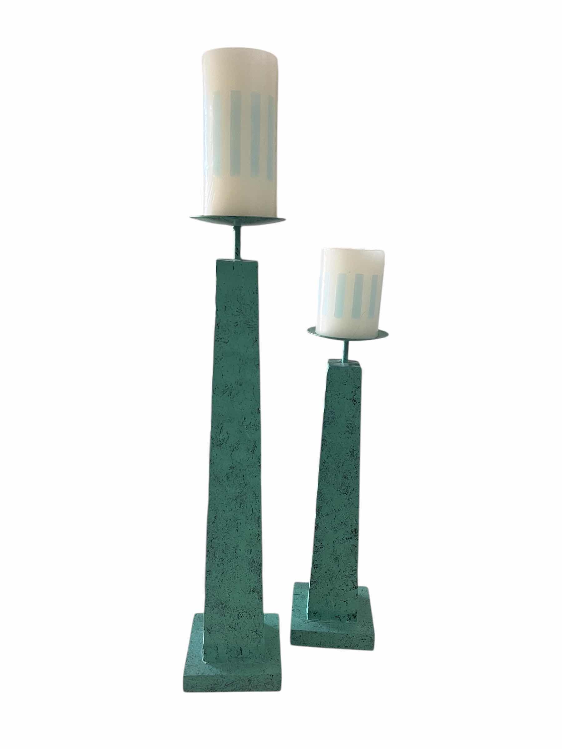 Photo 1 of 2-CANDLES AND TEAL PEDESTALCANDLE HOLDERS