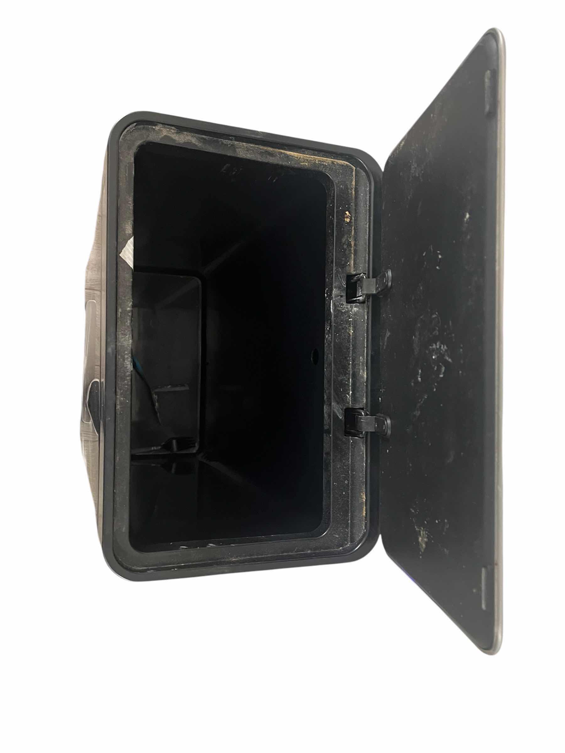 Photo 1 of 24" BLACK FLIP TOP TRASH CAN, WITH FOOT PEDAL OPENER.