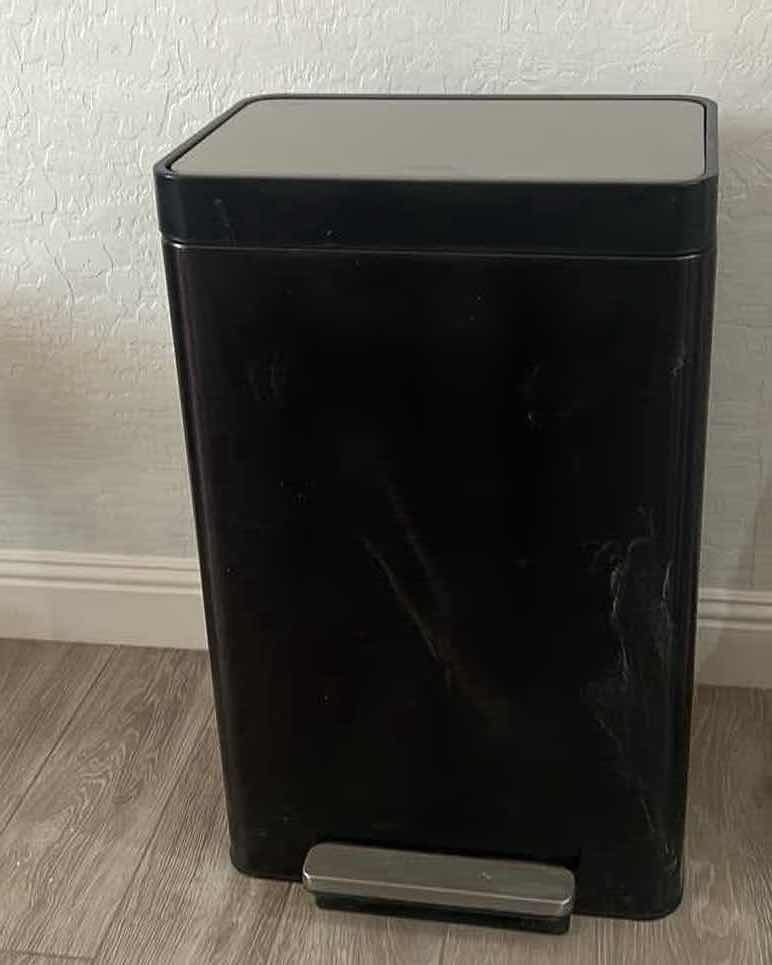 Photo 1 of 24" BLACK FLIP TOP TRASH CAN, WITH FOOT PEDAL OPENER.