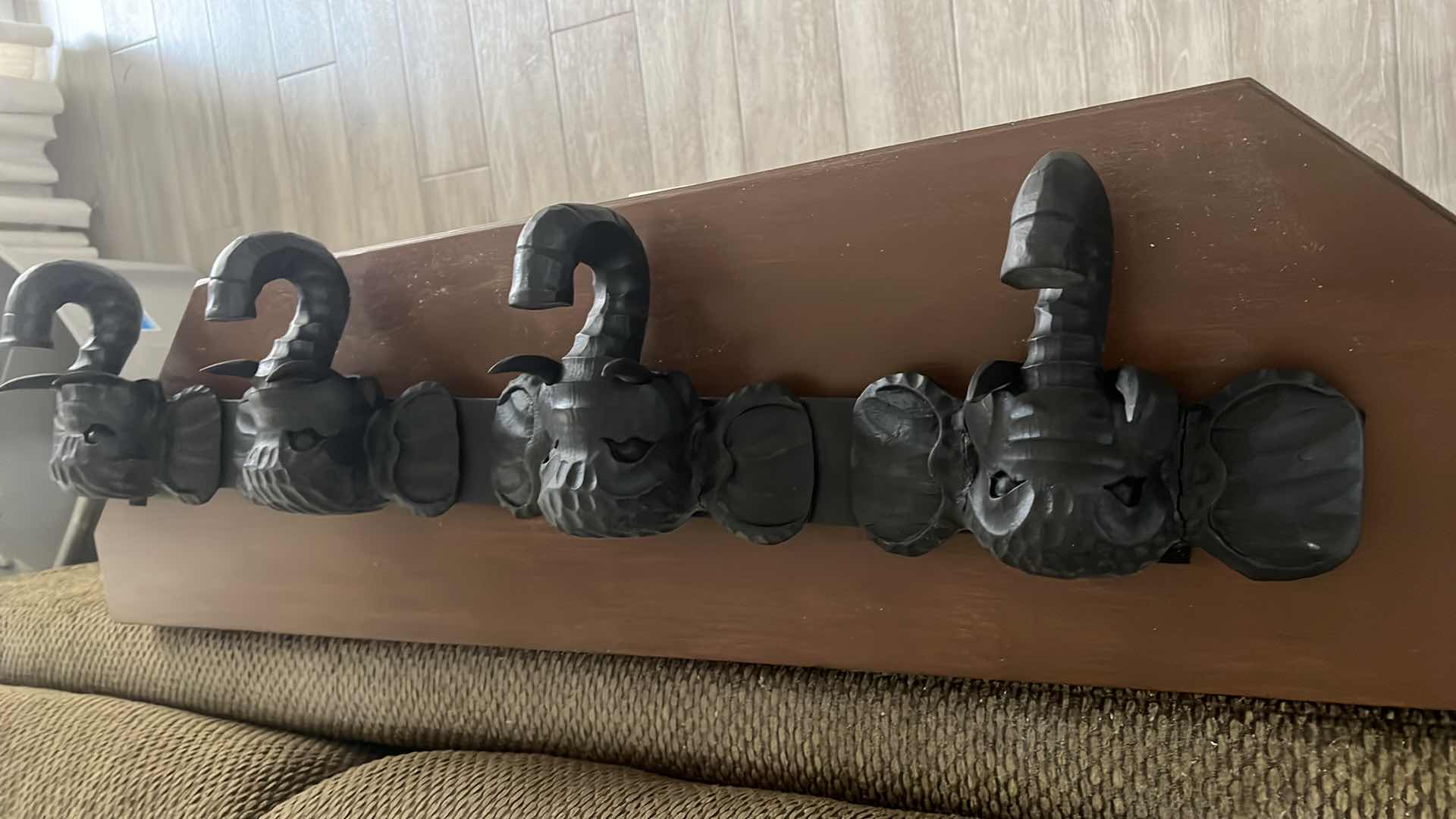View 4 of HOME DECOR- BLACK CARVED WOODEN ELEPHANT WALL HANGER 40”