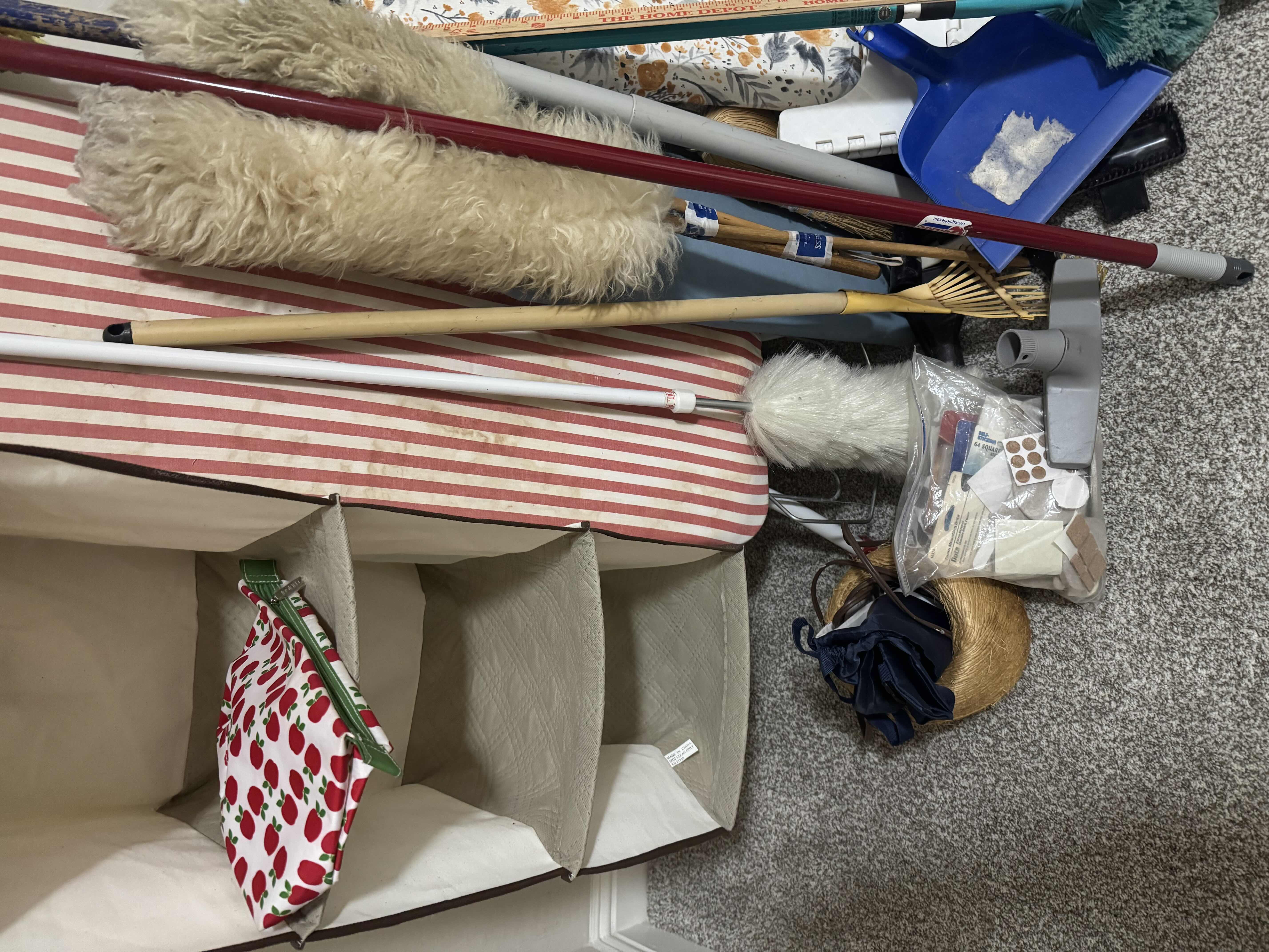 Photo 1 of CONTENTS OF CORNER: HANGING SHELF, STEP LADDER, STOOL, IRONING BOARD