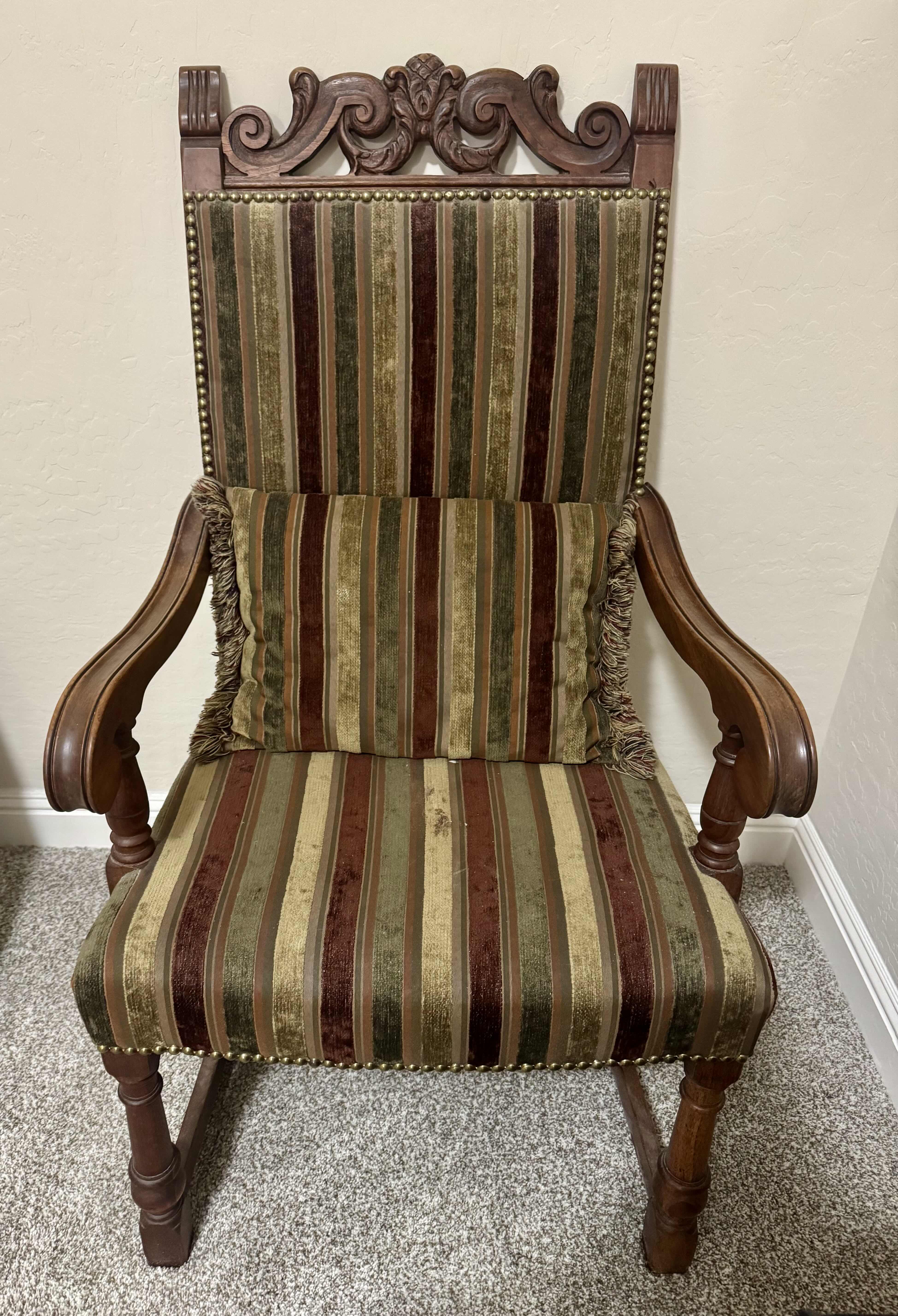 Photo 1 of ACCENT OR DINING CHAIR- VINTAGE WOODEN UPHOLSTERED TABLE ARMCHAIR 24” X 20” H44”
