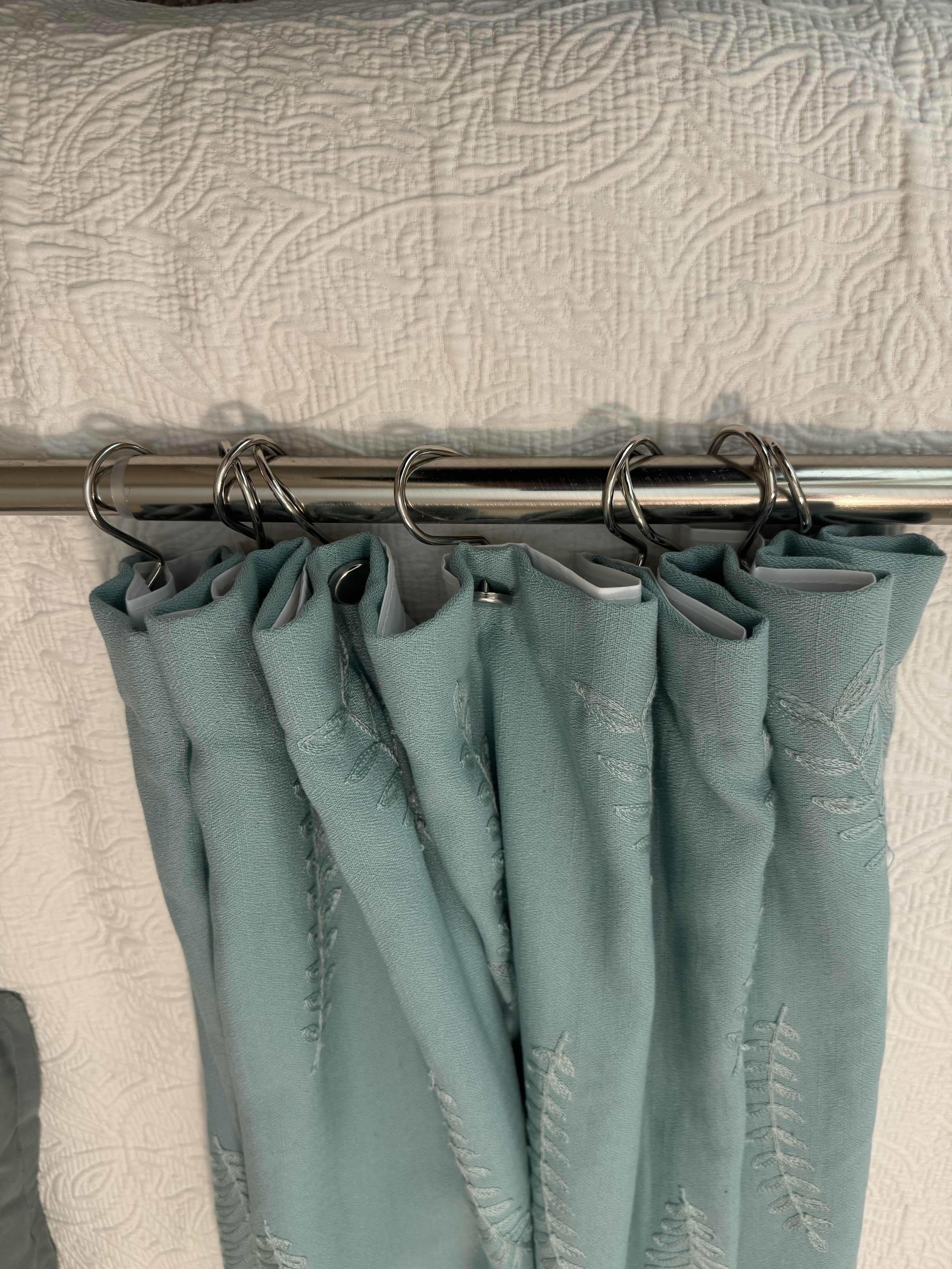 Photo 3 of BLUE EMBROIDERED SHOWER CURTAIN WITH CHROME ROD