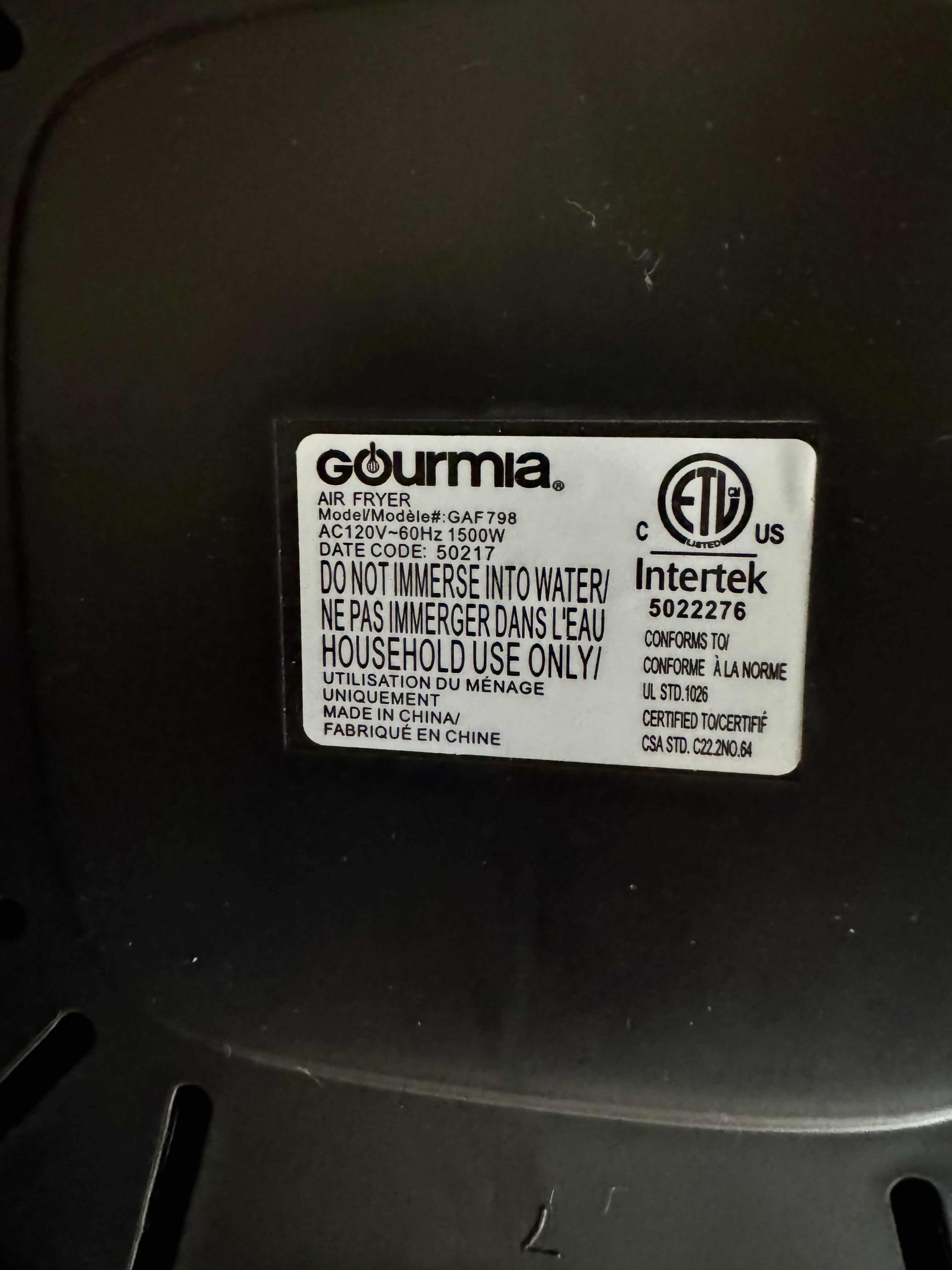Photo 1 of GOURMIA AIR FRYER-MODEL #GAF798