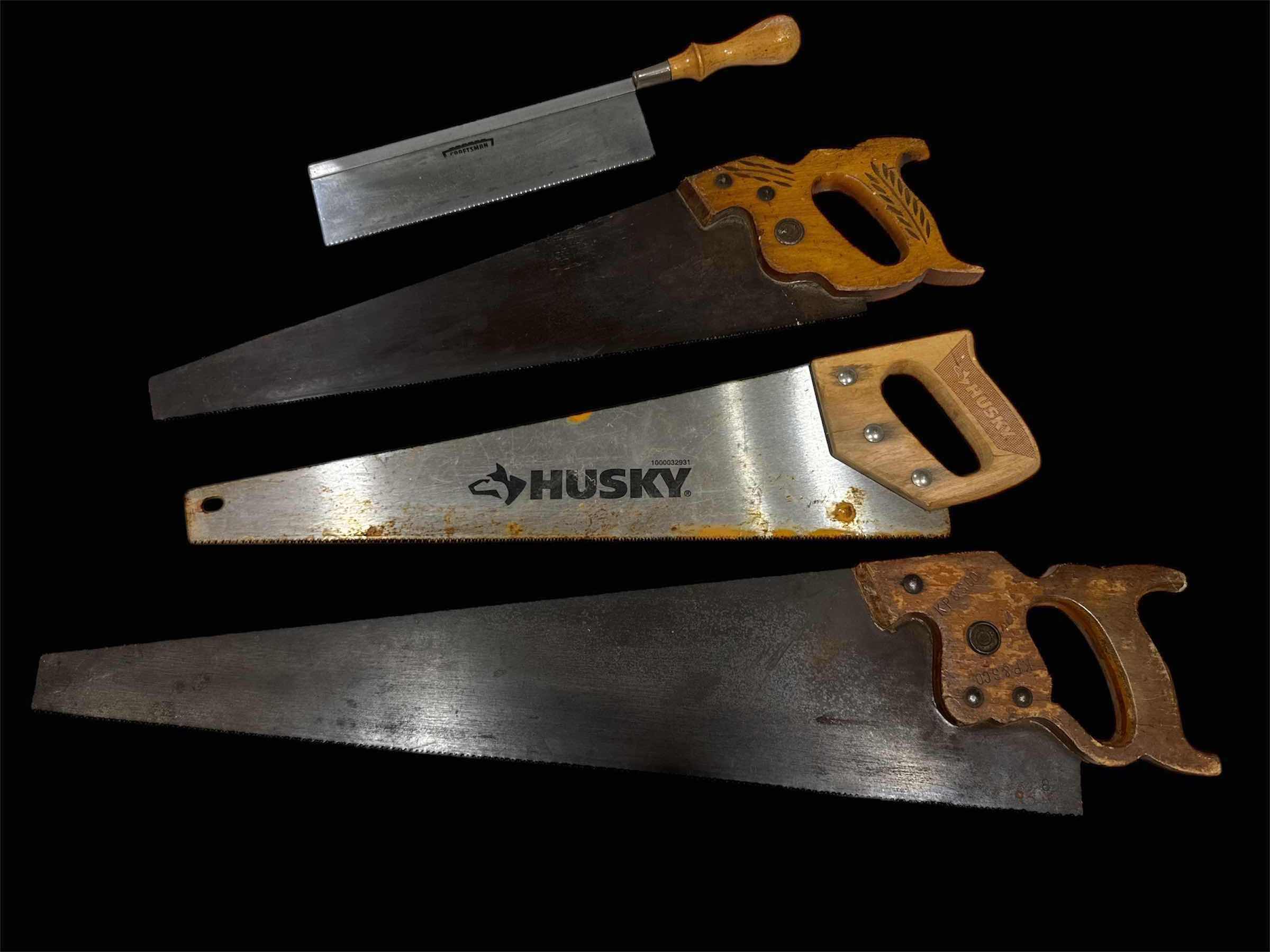 Photo 1 of 4-VINTAGE HAND SAWS, WOODEN HANDLES