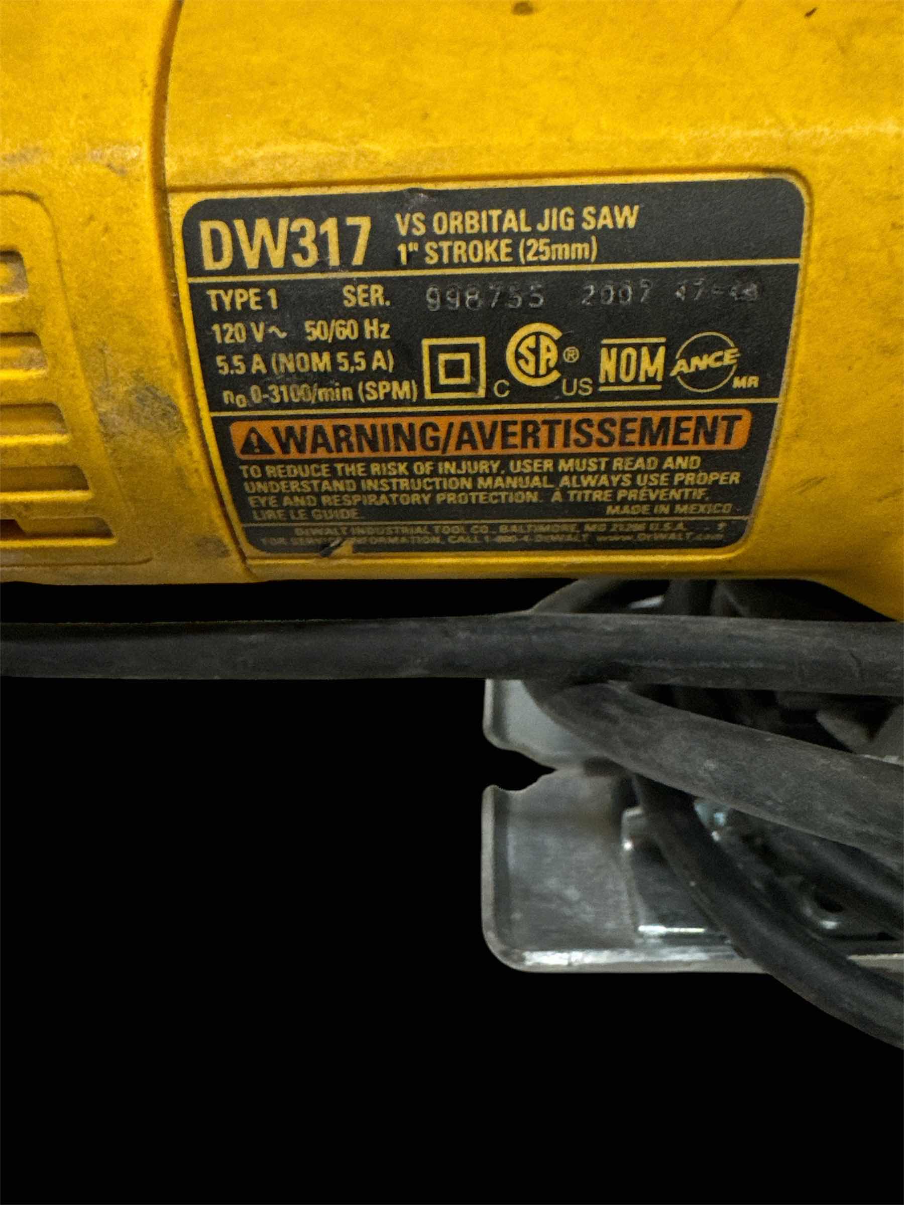 Photo 1 of ORBITAL JIG SAW-MODEL DW317, 1"STROKE (25MM)