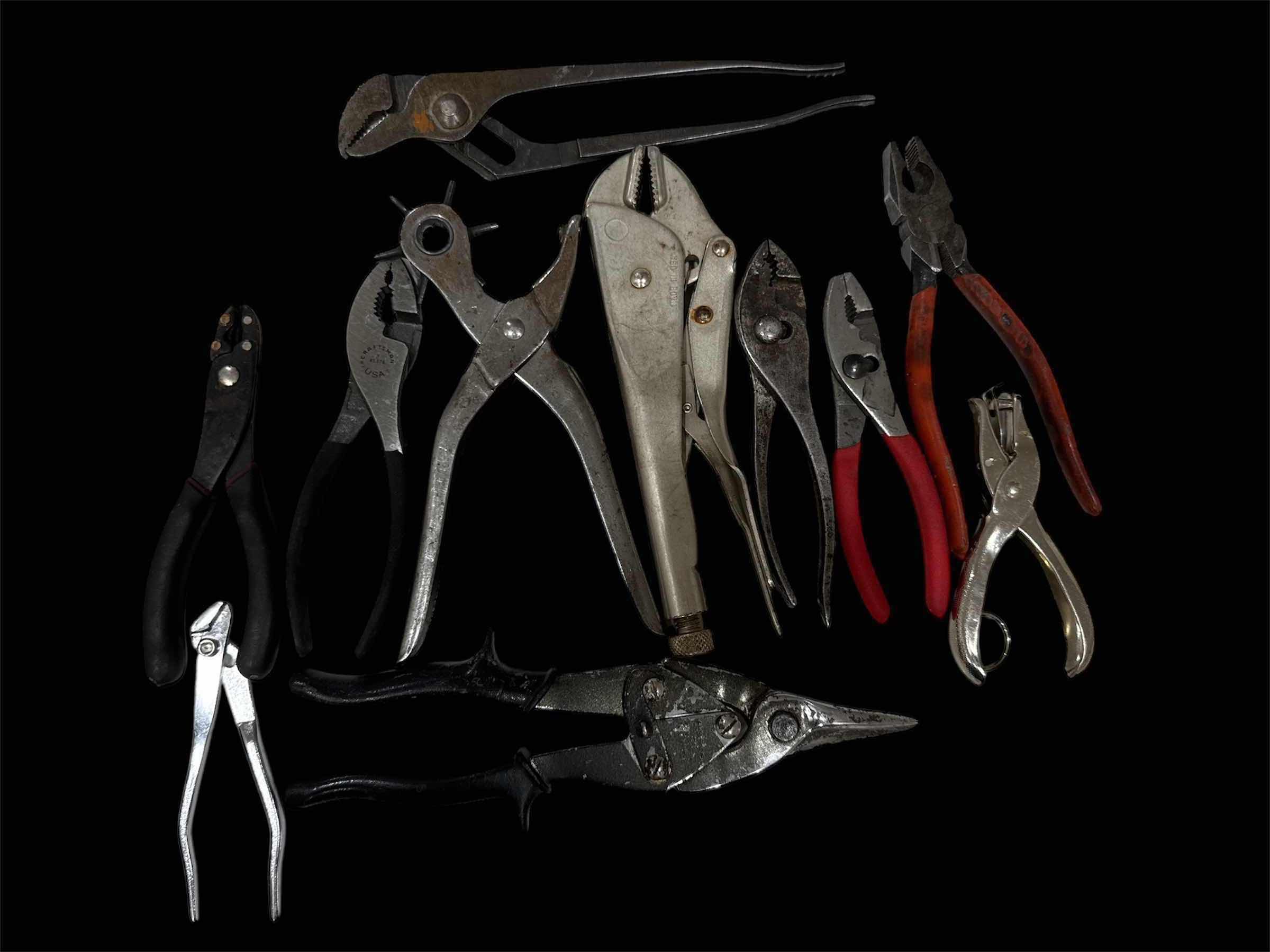 Photo 1 of VARIOUS TOOLS-PLIERS, WRENCHES, LEATHER HOLE PUNCH ETC.