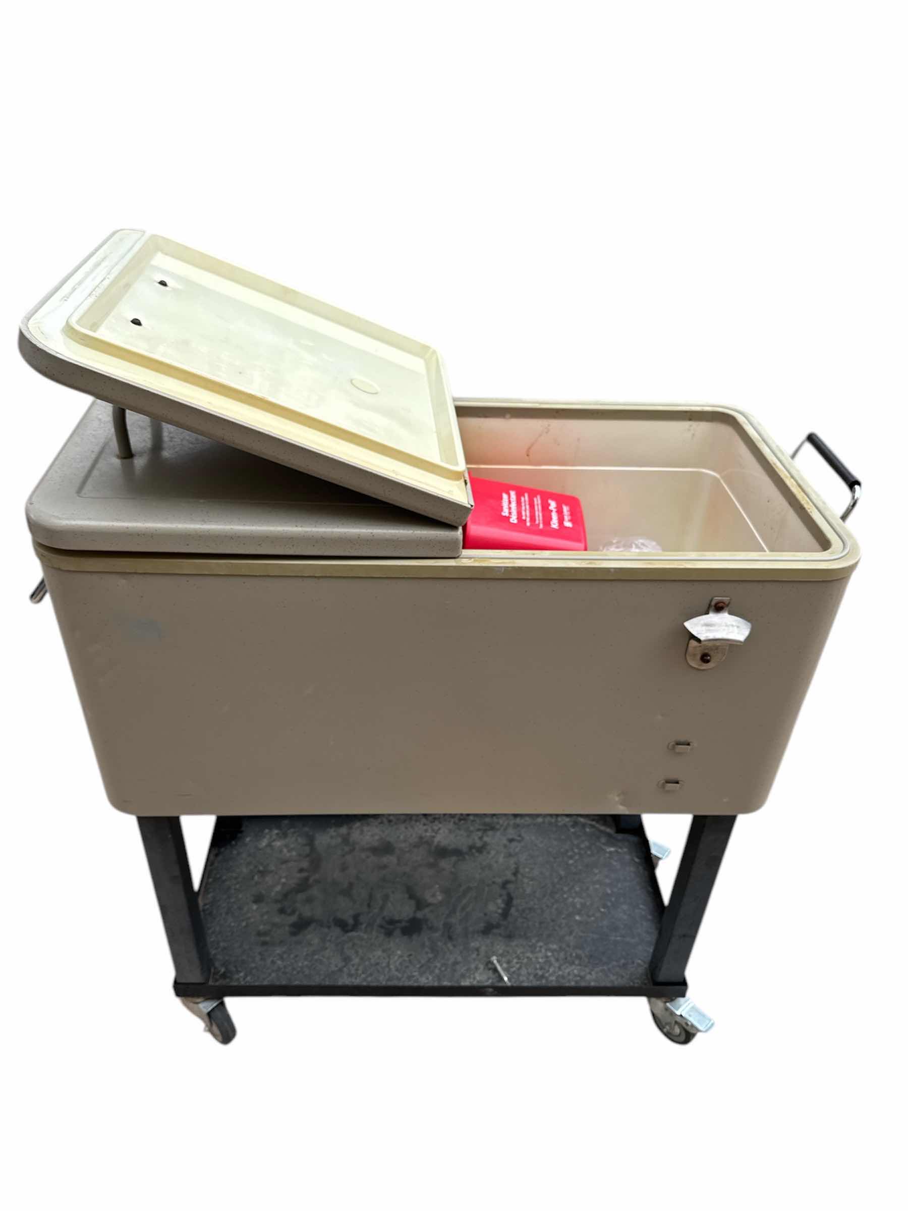 Photo 1 of VINTAGE-OUTDOOR DRINK COOLER, ON WHEELS.