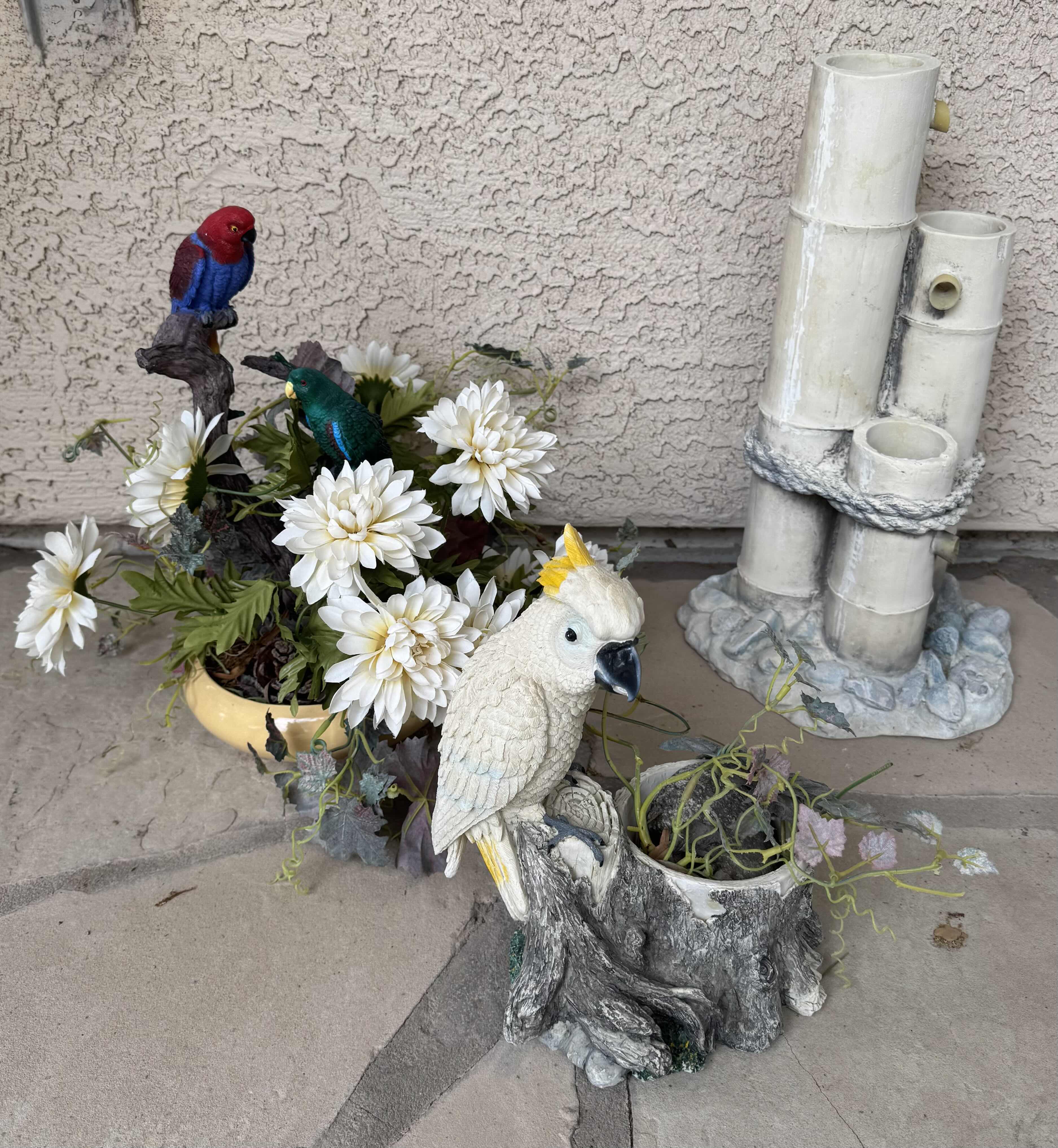 View 1 of 4 - OUTDOOR DECOR DRIFTWOOD 24”W X 12”H-RESIN BAMBO0 10”W X 18”H-COCKATOO 7”W X 11”H-BIRDS AND FLOWERS PIECE 8”W X 15”H