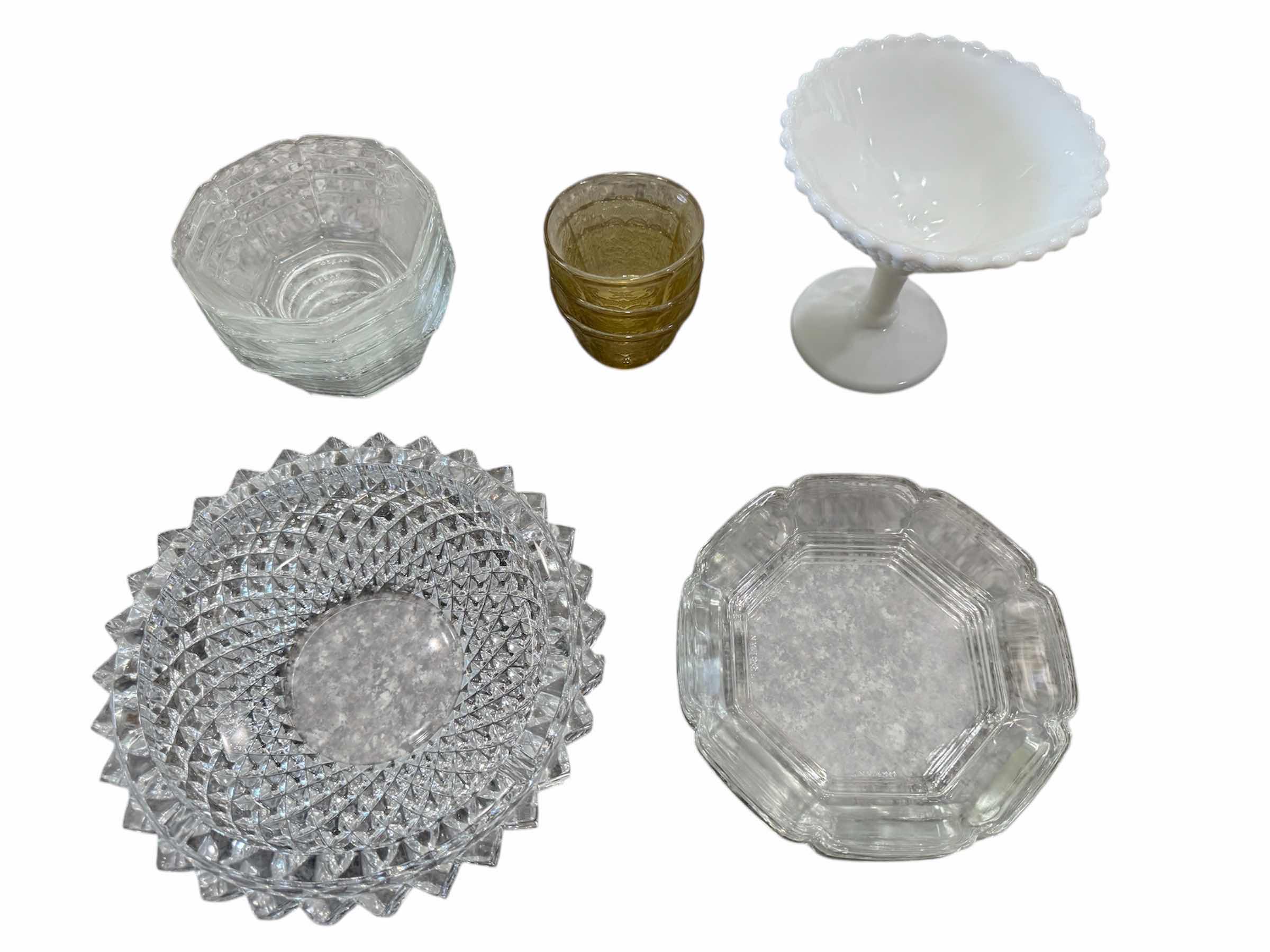 Photo 1 of 100
VINTAGE ASSORTED HOME DECOR, CRYSTAL CANDY DISHES, SMALL BOWLS, MILK GLASS, AMBER DEPRESSION GLASS AND CLEAR GLASS, 13 ITEMS

LARGE CRYSTAL CANDY DISH
D8” X H2”