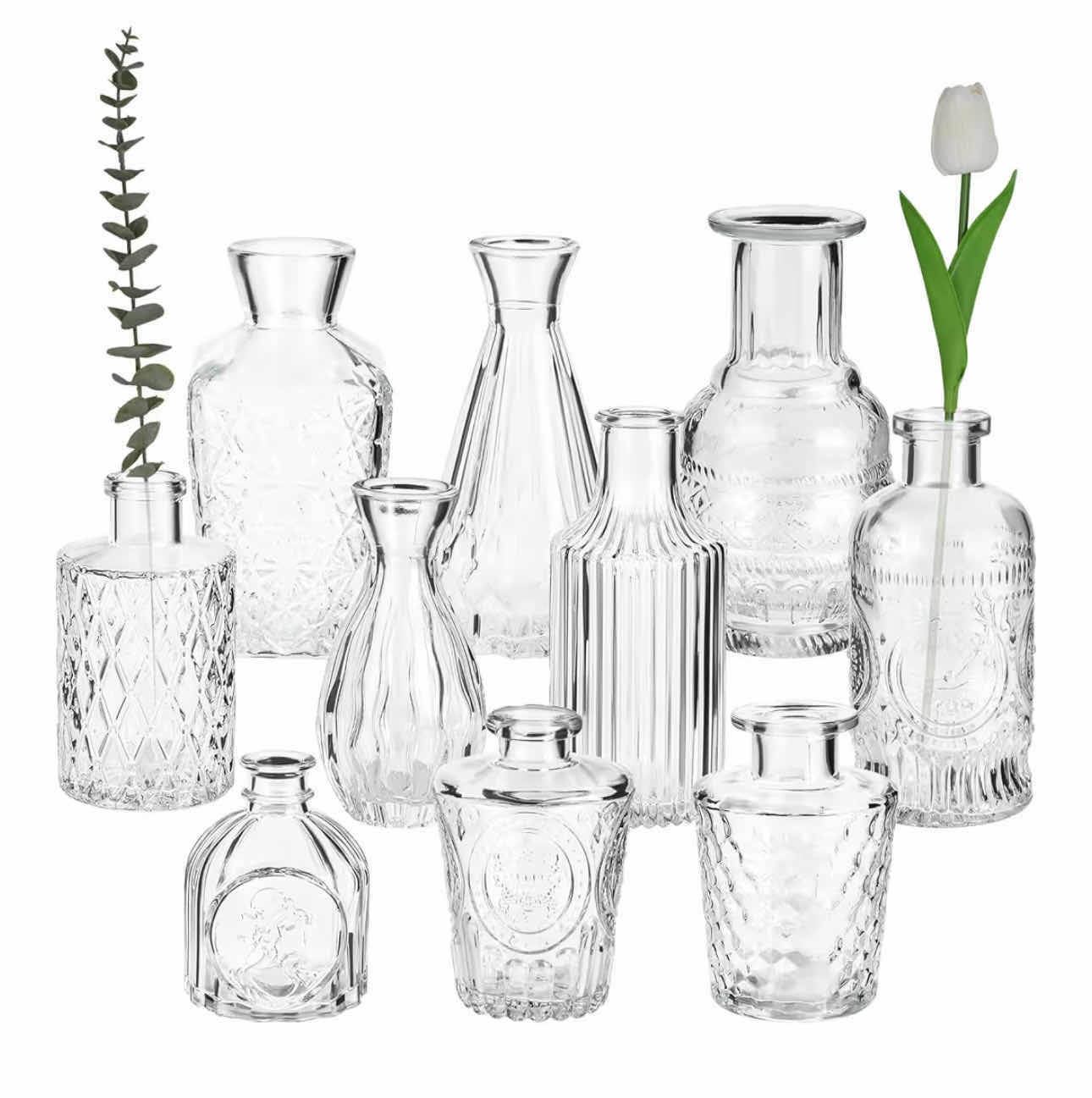 Photo 1 of BRAND NEW CASE OF 4 GLASS BUD VASES SET OF 10
