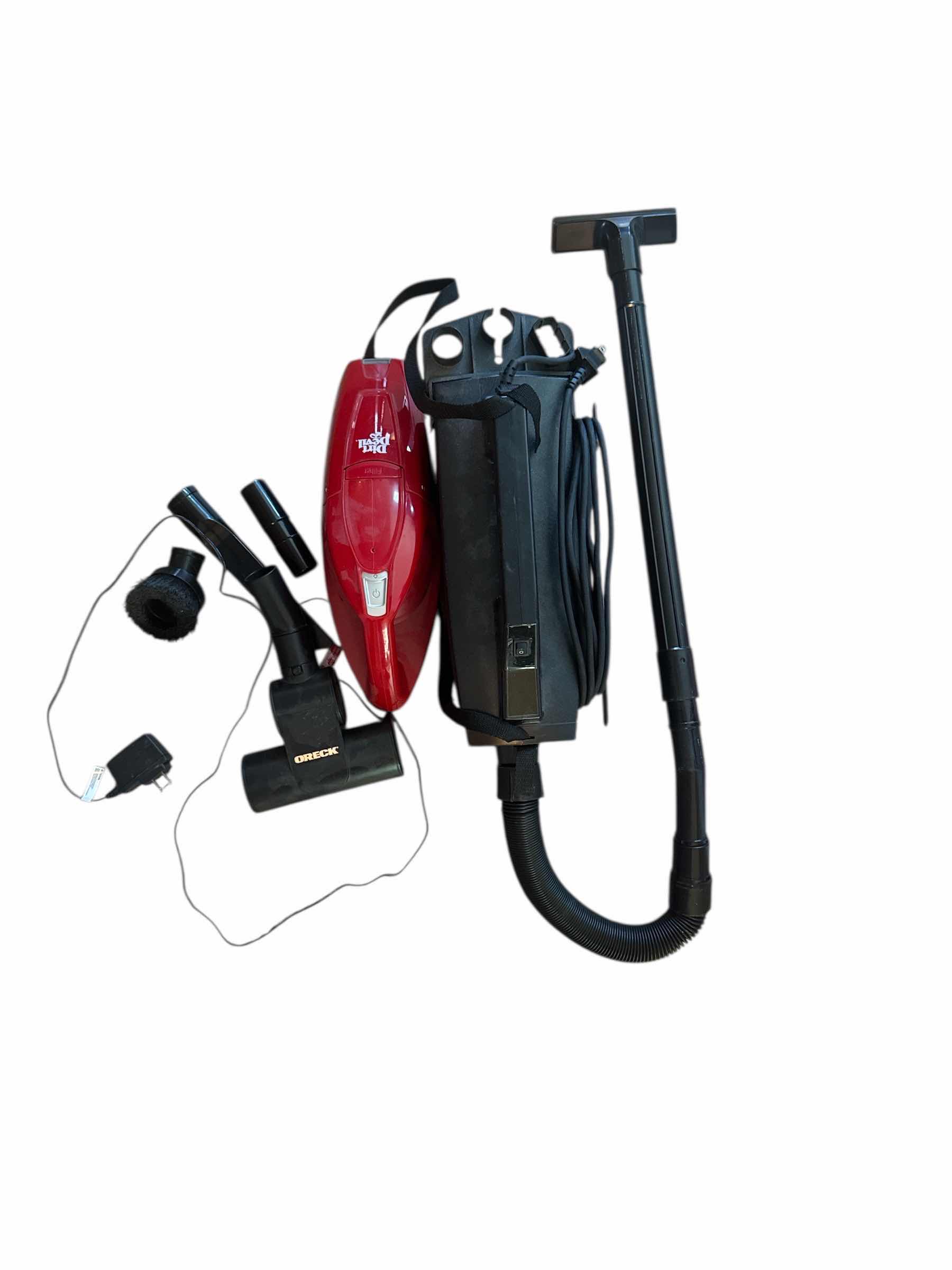 Photo 1 of 125
HANDHELD ORECK VACUUM WITH ATTACHMENTS AND DIRT DEVIL DUST BUSTER