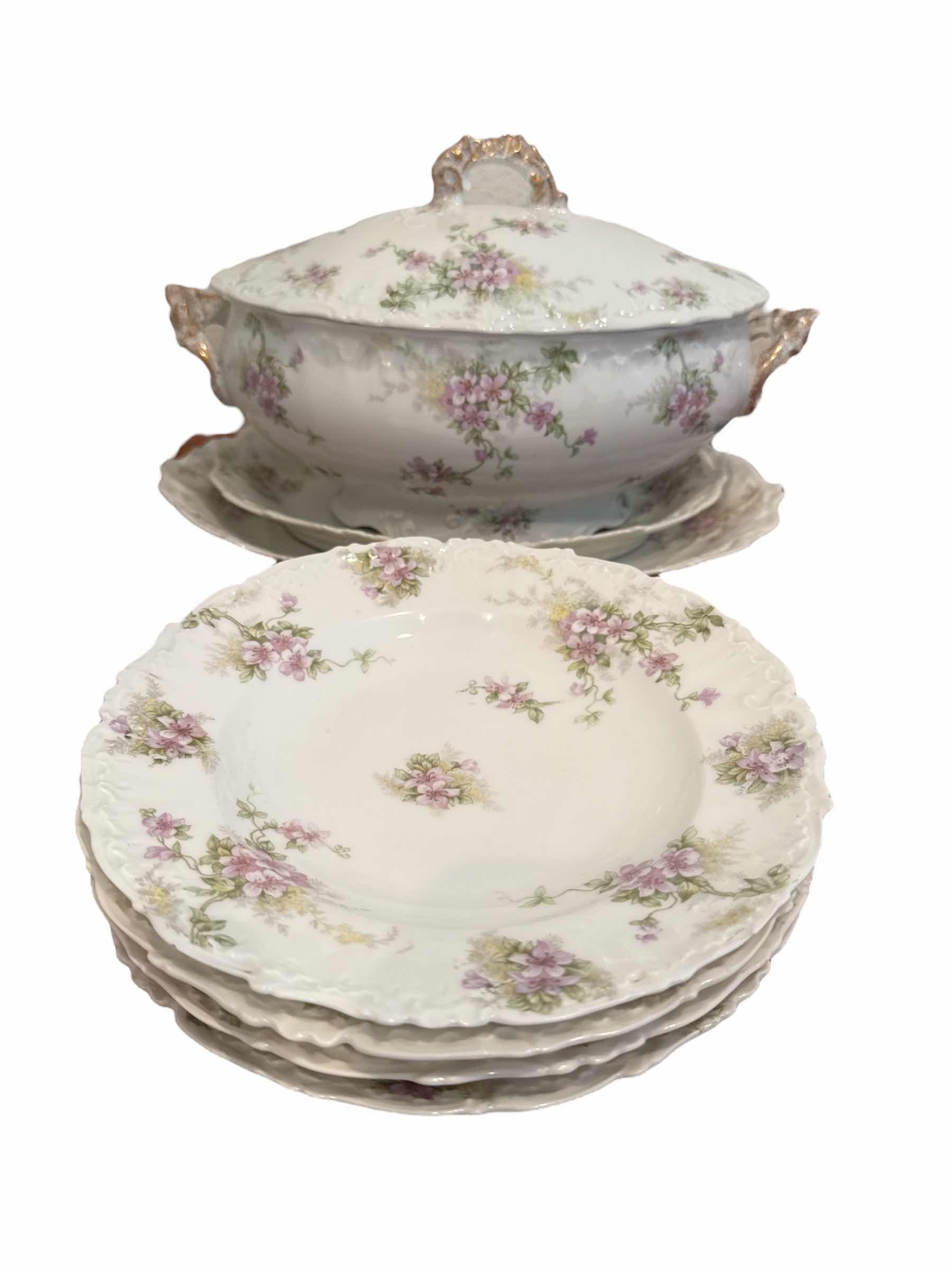 Photo 1 of LIMOGES FRANCE SOUP TUREEN WITH LID, 2 PLATTERS, 4 BOWLS