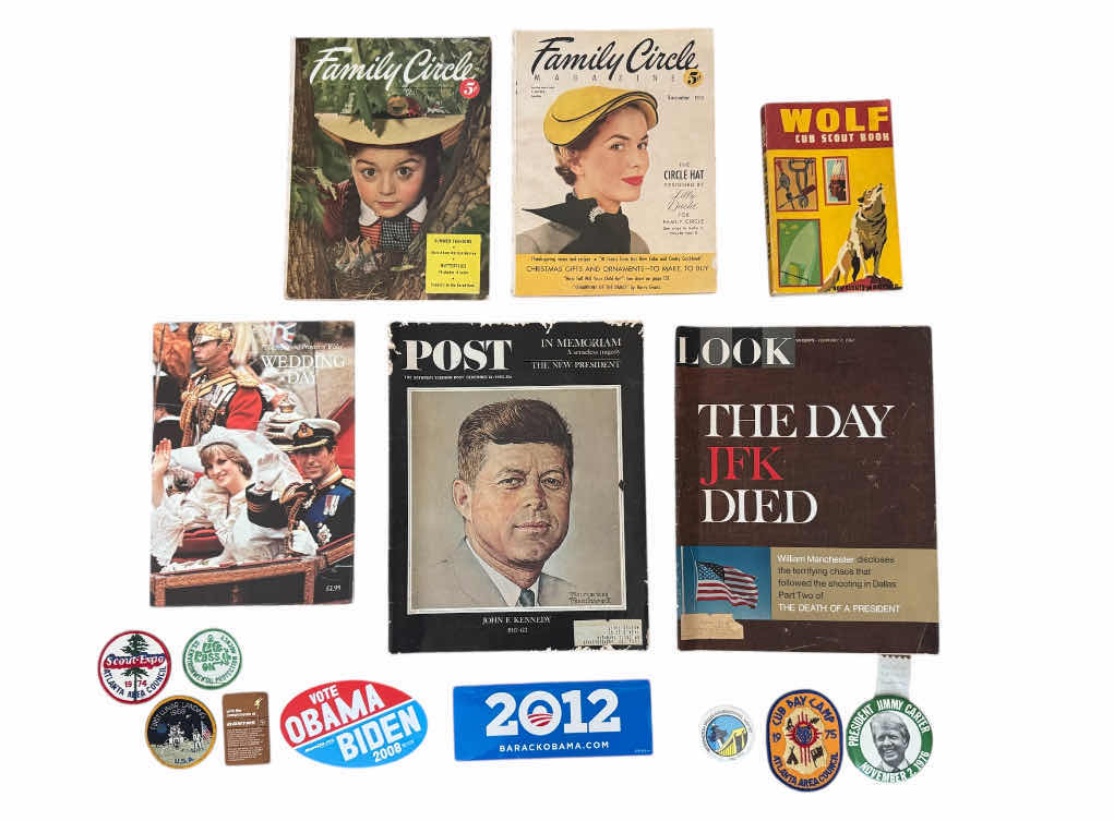 Photo 1 of 100
VINTAGE ASSORTED MEDIA AND MAGAZINES, IRON ON PATCHES, BUTTONS, PIN,PRINCESS DIANA, PRESIDENT JFK, BIDEN, OBAMA, CARTER, HISTORY COLLECTION, WOLF CUB SCOUT BOOK, HOME ESSENTIALS, COLLECTABLES

POST MAGAZINE
L13.5” X W10.5”
