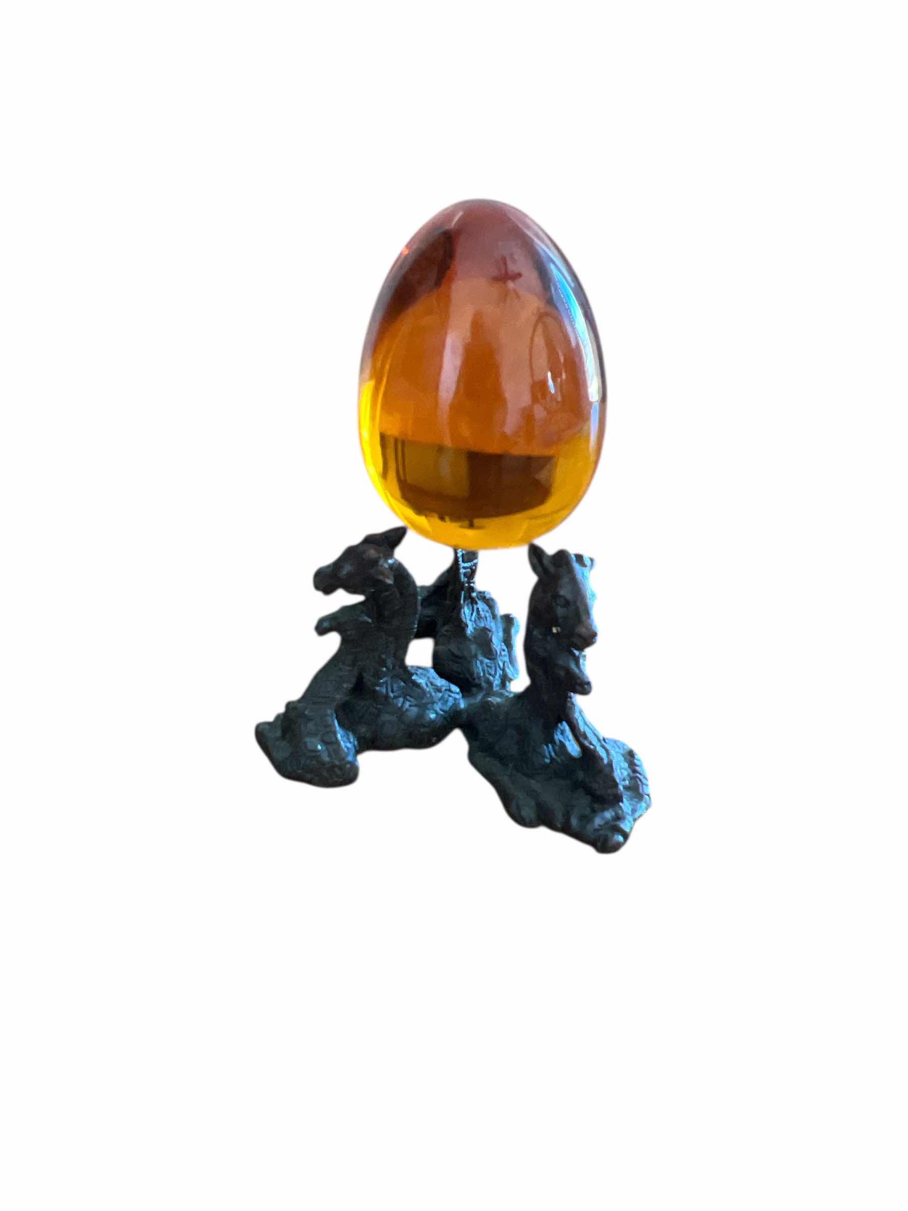 Photo 1 of BACCARAT CRYSTAL EGG ON CAST IRON SAN PACIFIC STAND