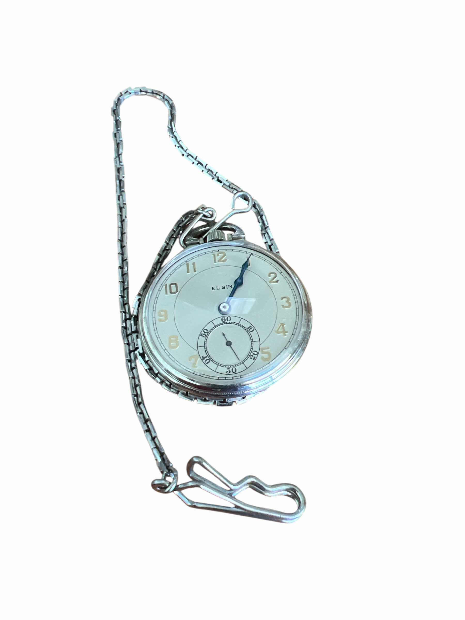 Photo 1 of $150 ELGIN POCKET WATCH WITH CHAIN - SILVER