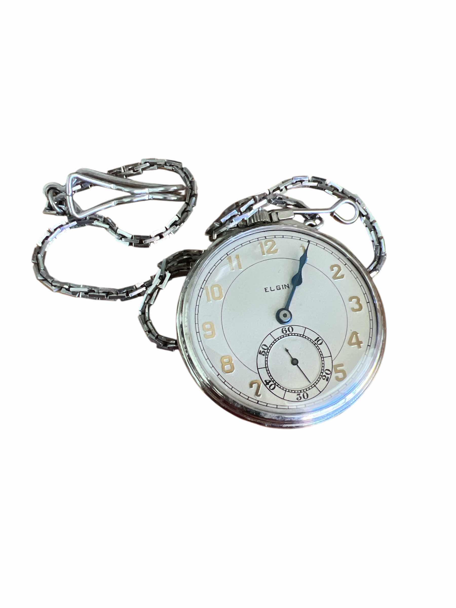 Photo 1 of $150 ELGIN POCKET WATCH WITH CHAIN - SILVER