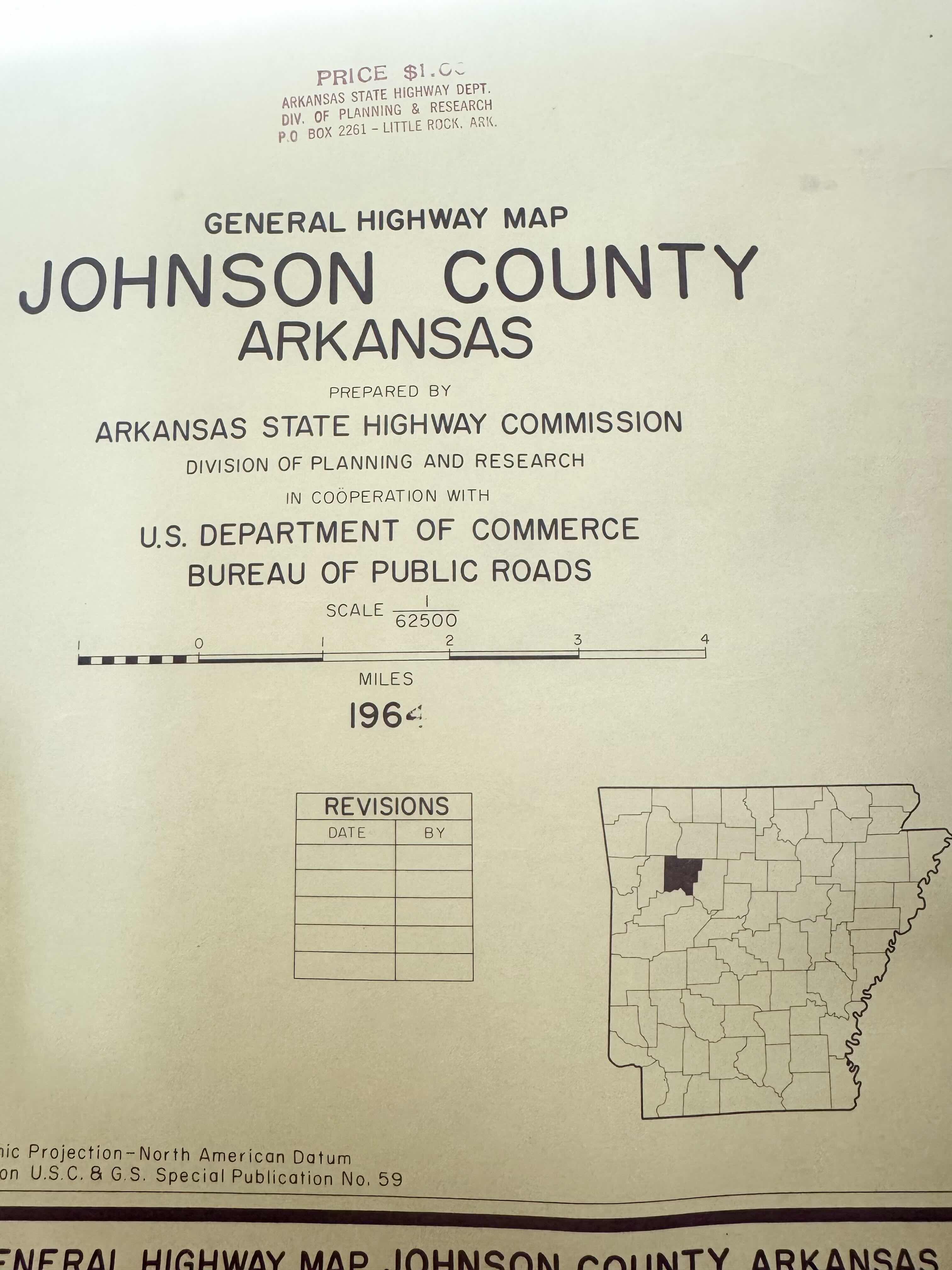Photo 1 of 25
VINTAGE 1964 GENERAL HIGHWAY MAP JOHNSON COUNTY ARKANSAS

L36.5” X W54”