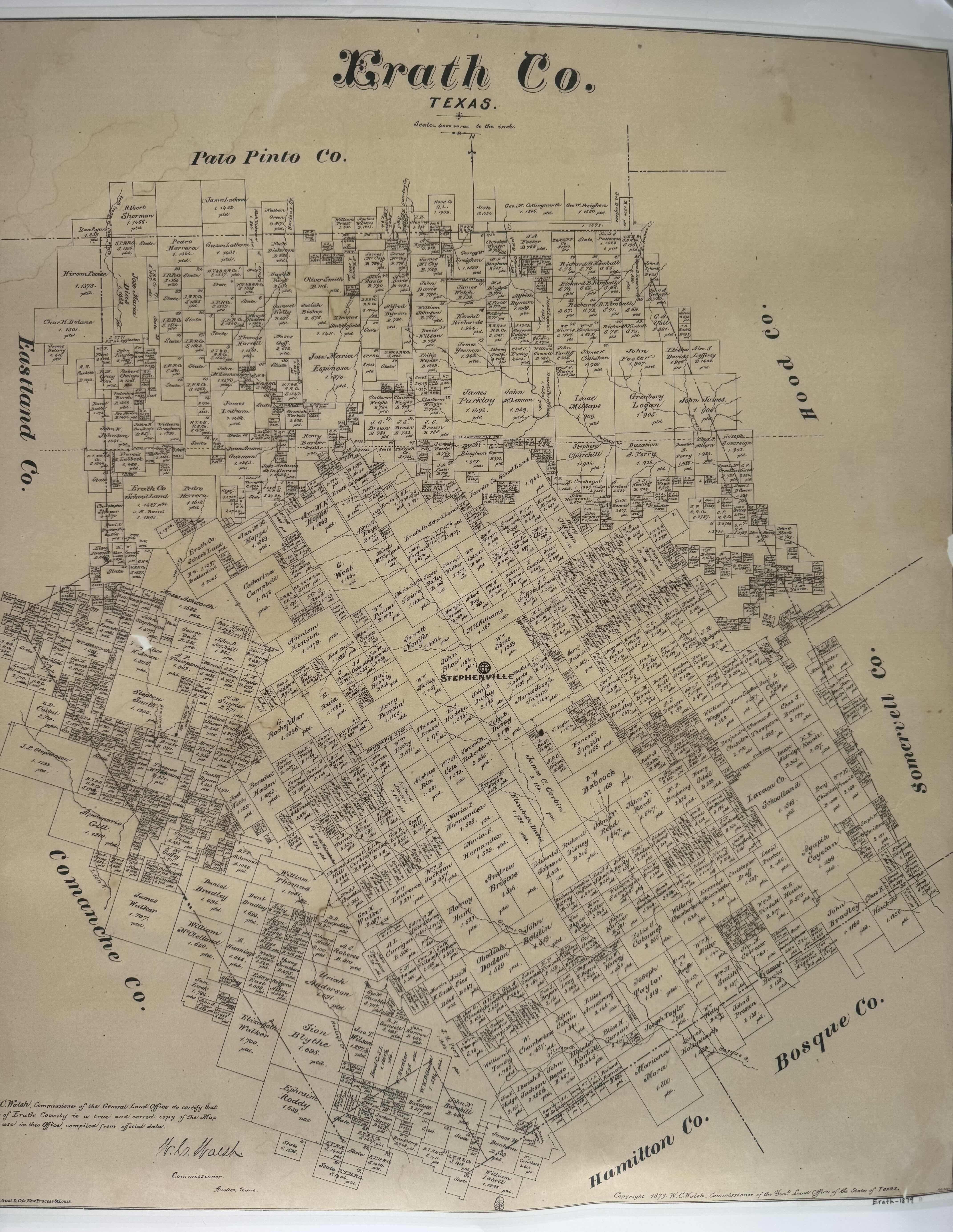 Photo 1 of 25
VINTAGE MAP OF ERATH CO. TEXAS PRINTED 2004. COPYRIGHT 1879 W.C. WALSH.

L28” X W24”