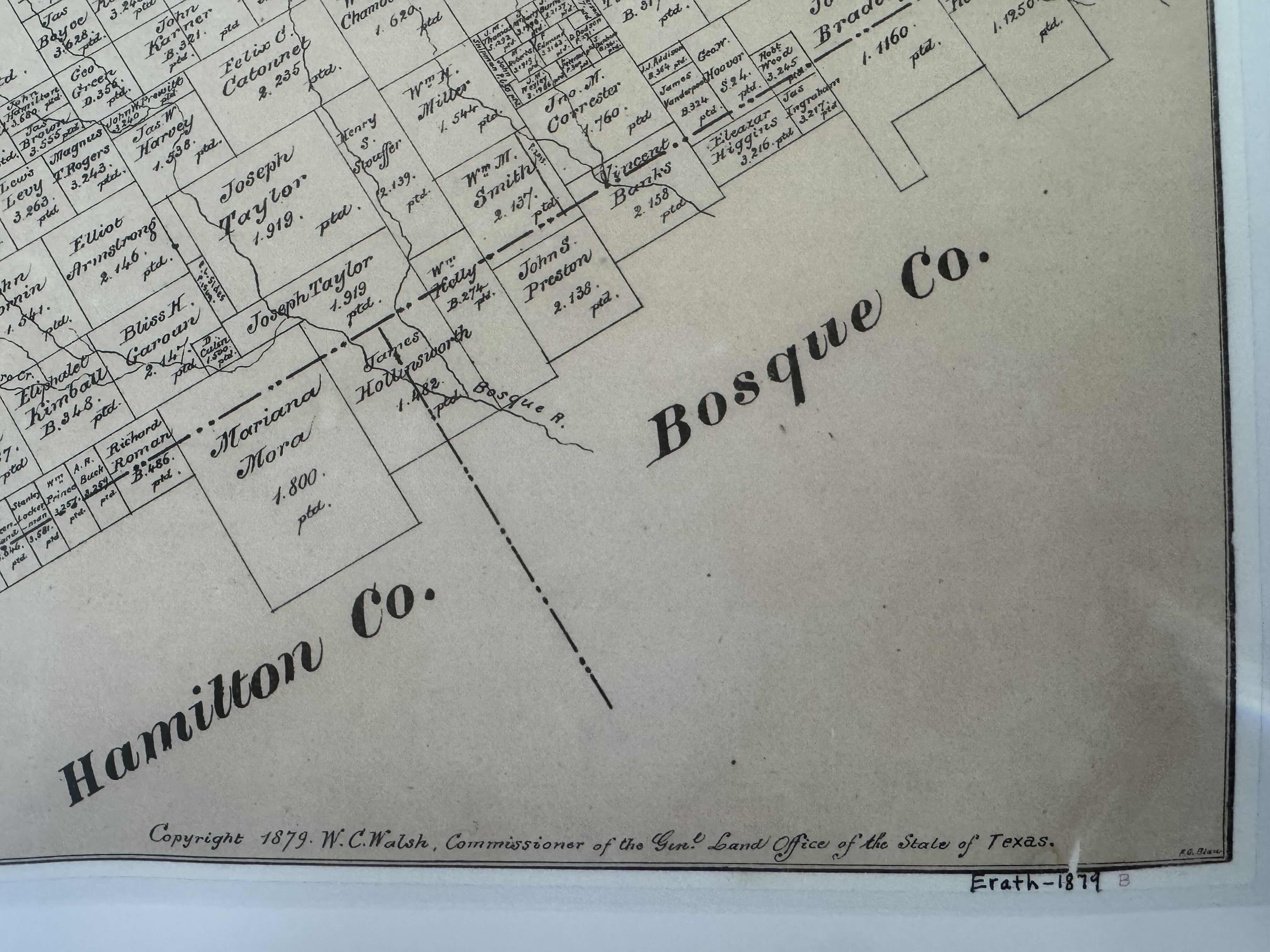 Photo 1 of 25
VINTAGE MAP OF ERATH CO. TEXAS PRINTED 2004. COPYRIGHT 1879 W.C. WALSH.

L28” X W24”
