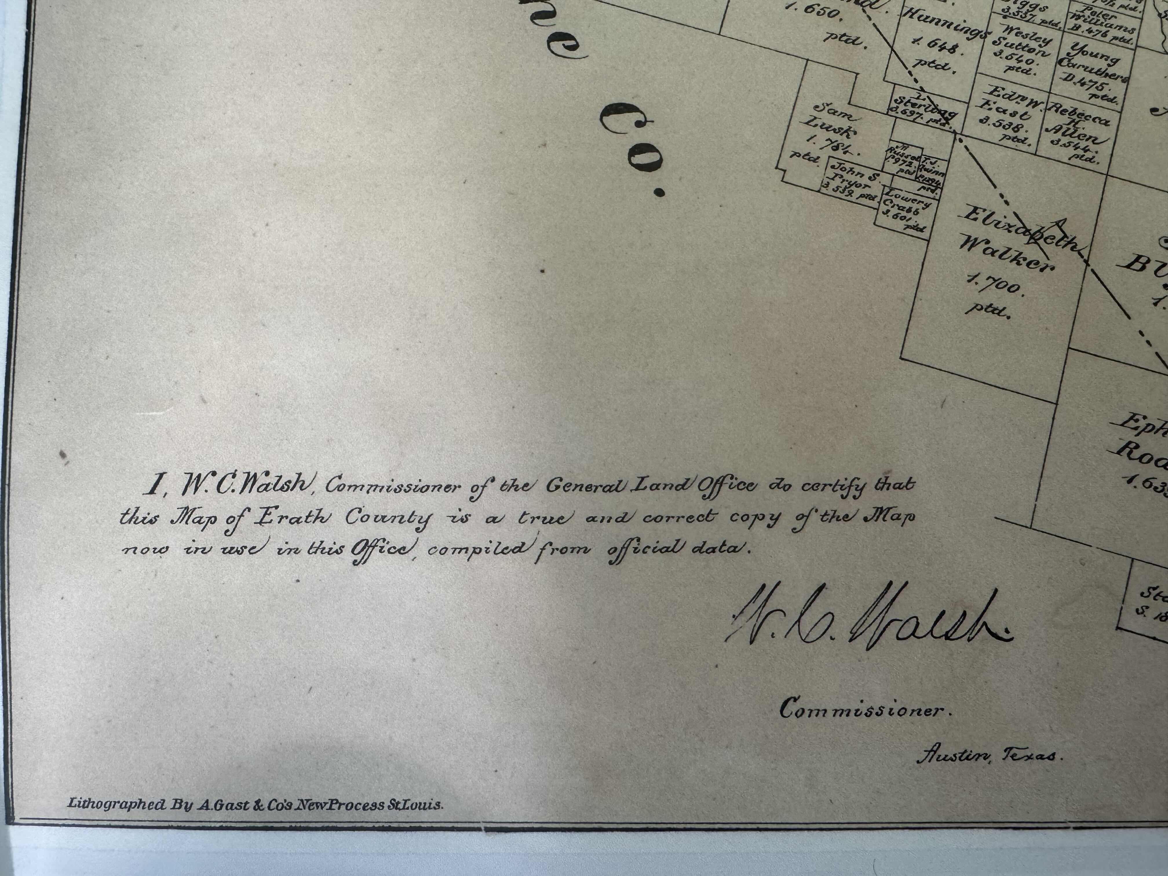 Photo 1 of 25
VINTAGE MAP OF ERATH CO. TEXAS PRINTED 2004. COPYRIGHT 1879 W.C. WALSH.

L28” X W24”