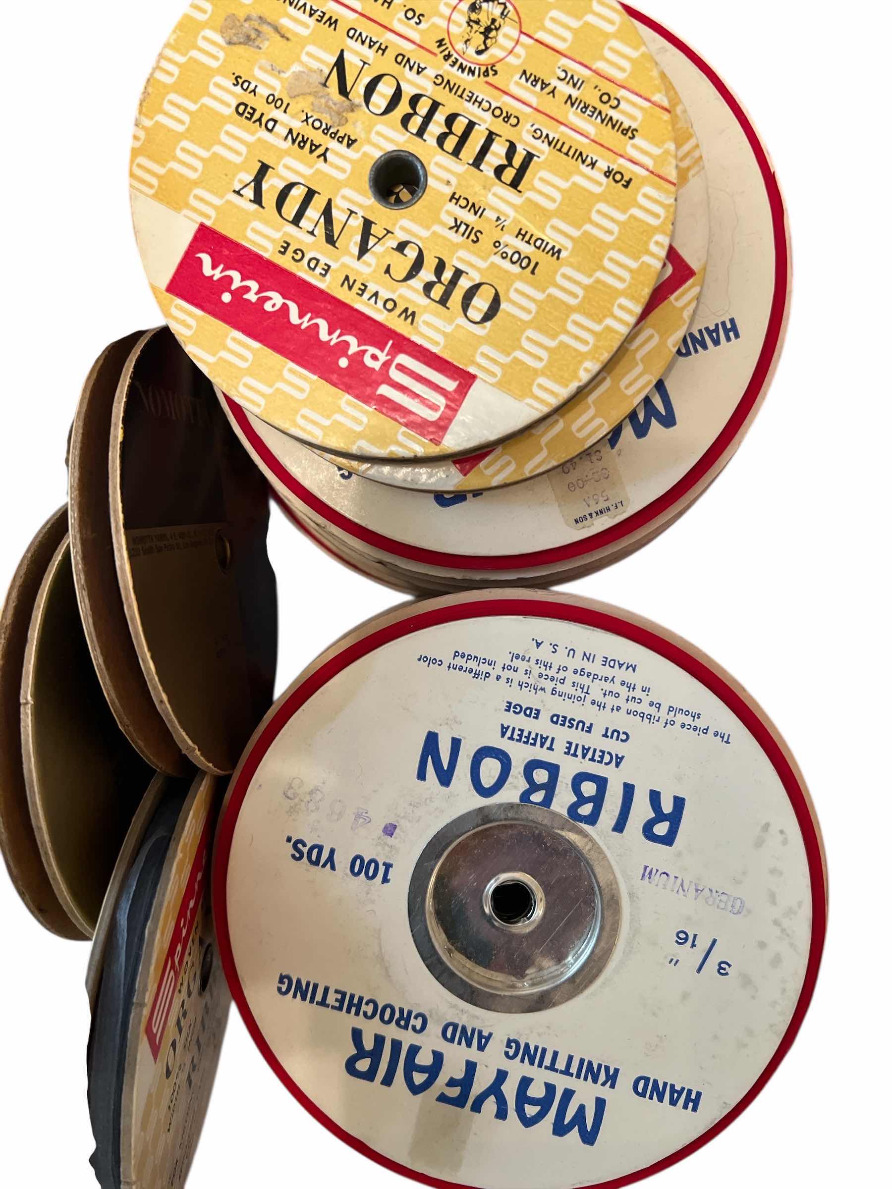 Photo 1 of 3ASTIC CONTAINERS AND CONTENTS INCLUDING RIBBON NEW IN BOX, VINTAGE RIBBON AND CORD