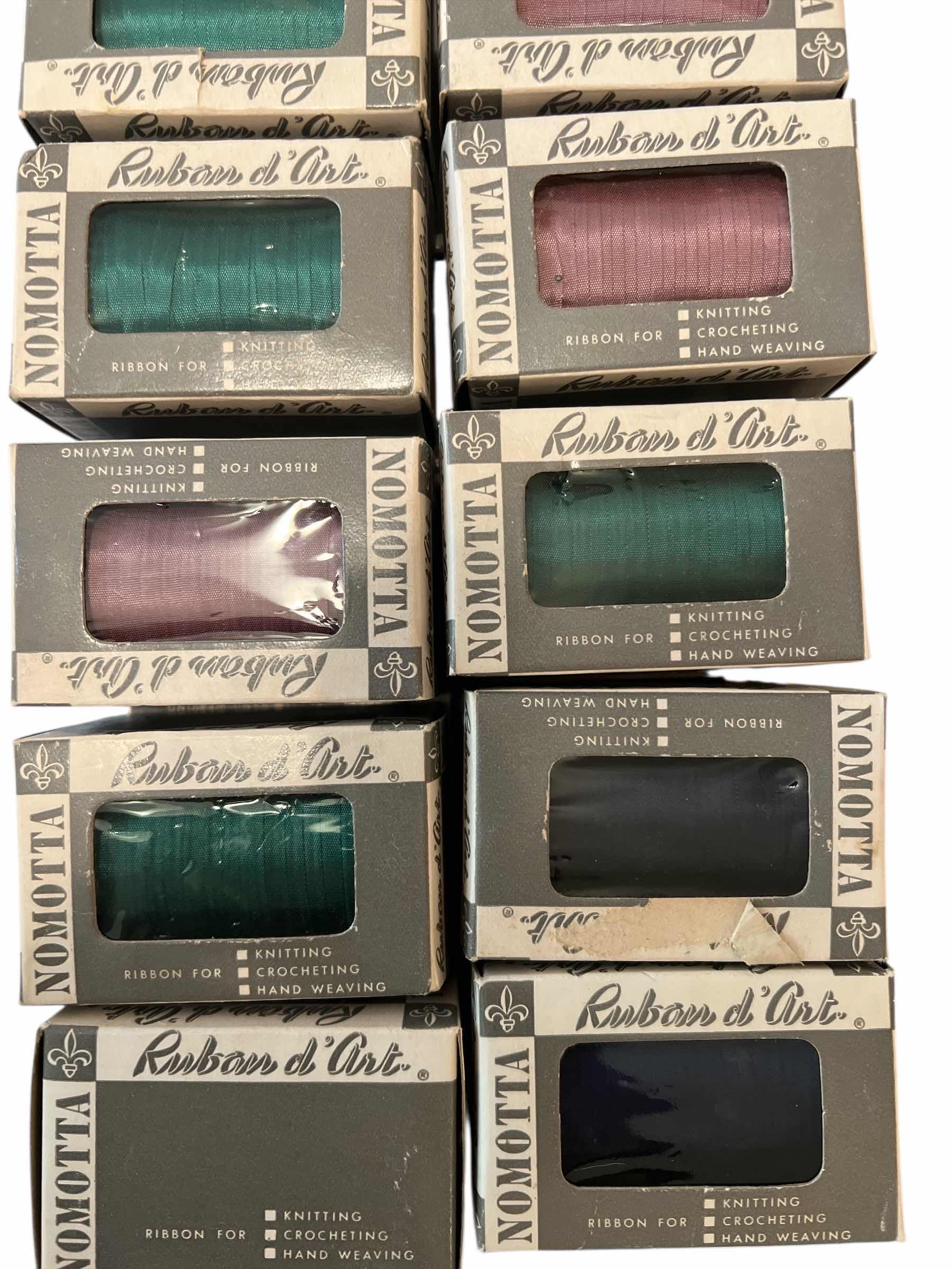 Photo 1 of 3ASTIC CONTAINERS AND CONTENTS INCLUDING RIBBON NEW IN BOX, VINTAGE RIBBON AND CORD