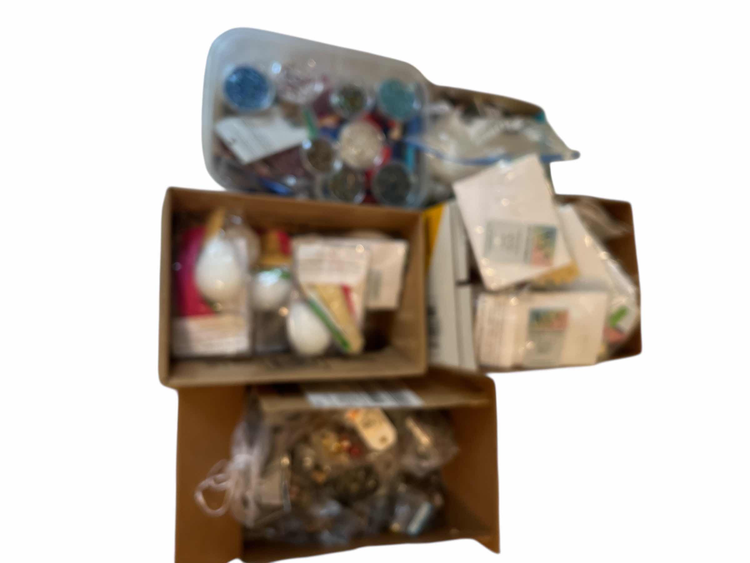 Photo 1 of 5 BOXES OF CRAFT SUPPLIES INCLUDING BEADS, CRAFT KITS, PILL BOXES, FINDINGS AND MORE