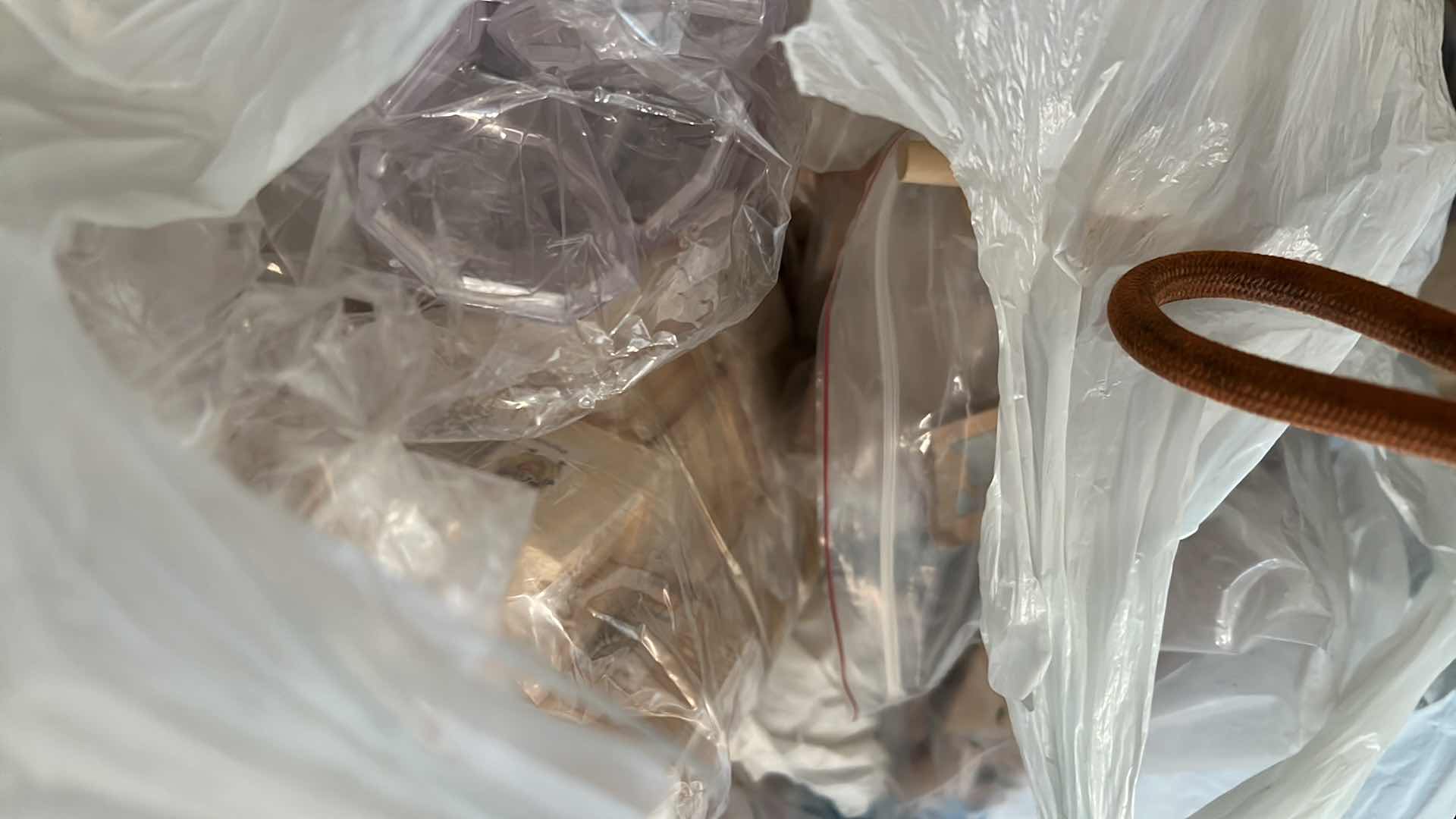 Photo 1 of BOX AND TWO BAGS OF WOOD CRAFTING SUPPLIES