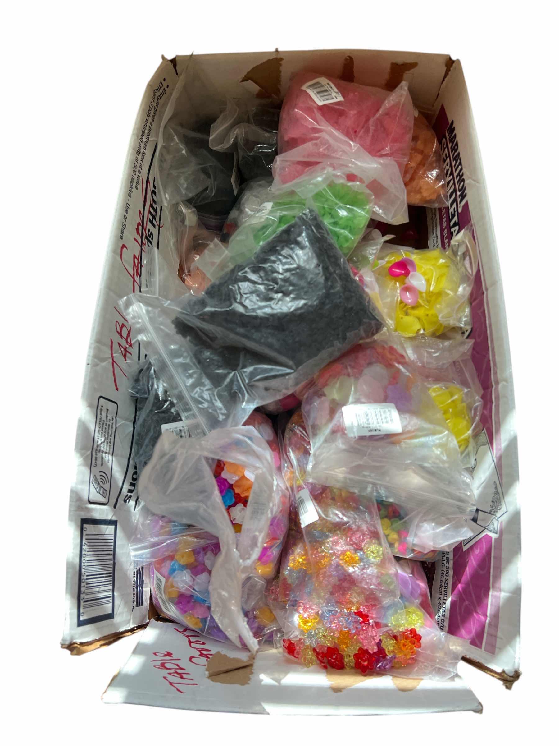 Photo 1 of BOX OF PLASTIC FLOWER BEADS AND BUTTONS