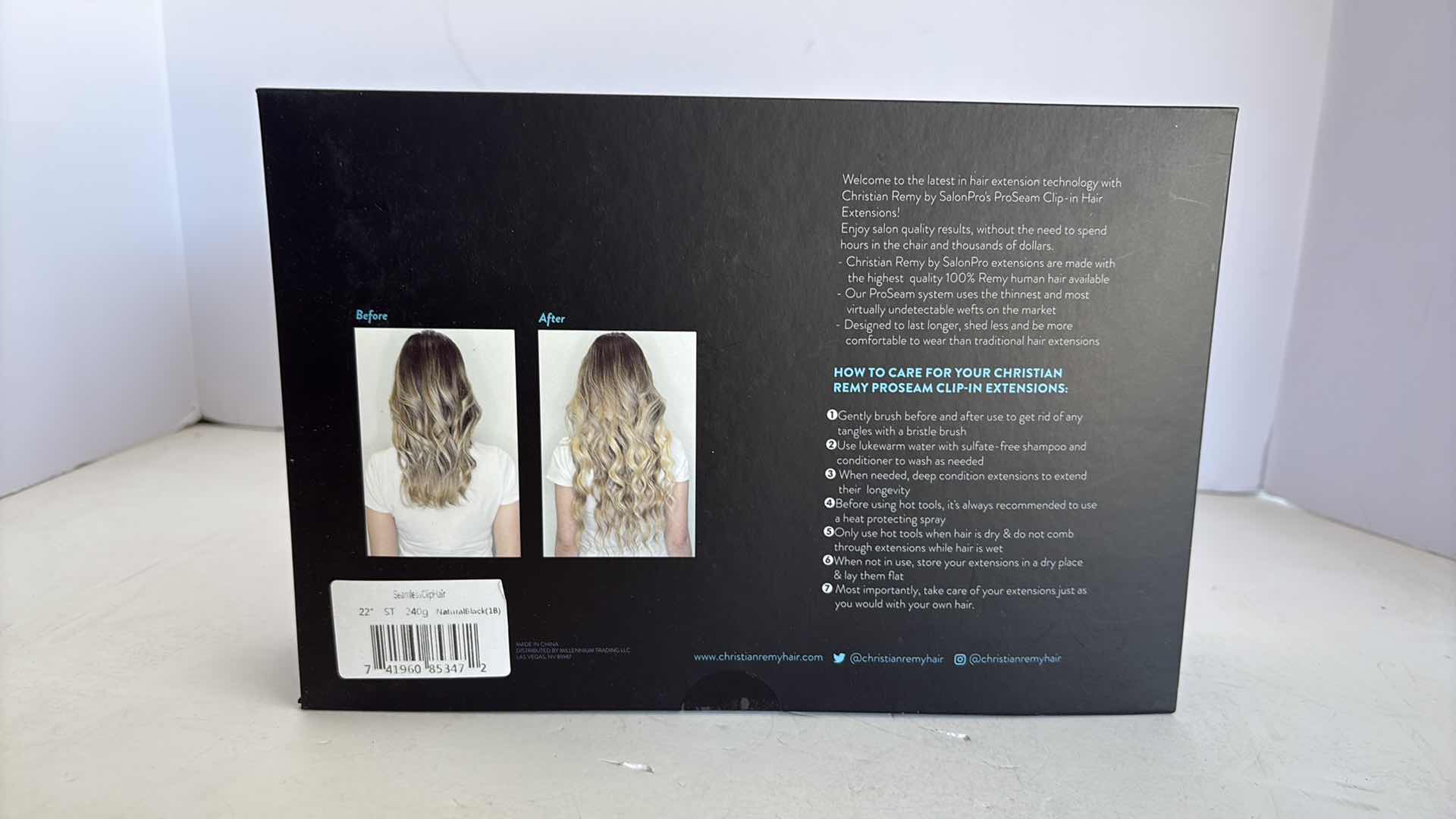 Photo 1 of SALONPRO CHRISTIAN REMY PRO SEAM CLIP IN HAIR EXTENSIONS 22” 240g “NATURAL BLACK”