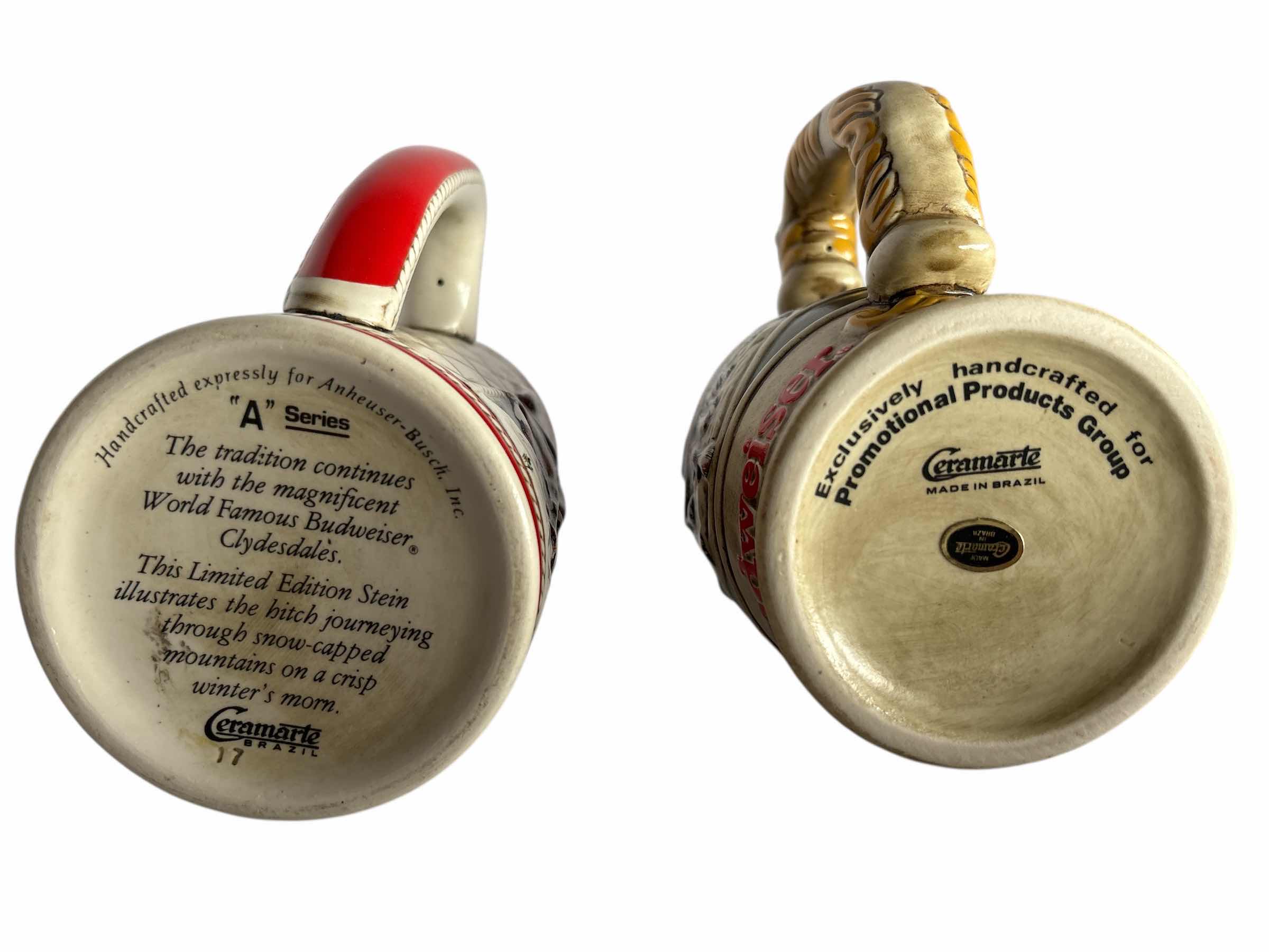 Photo 1 of 2-BUDWEISER HOLIDAY BEER STEIN'S H6.5”