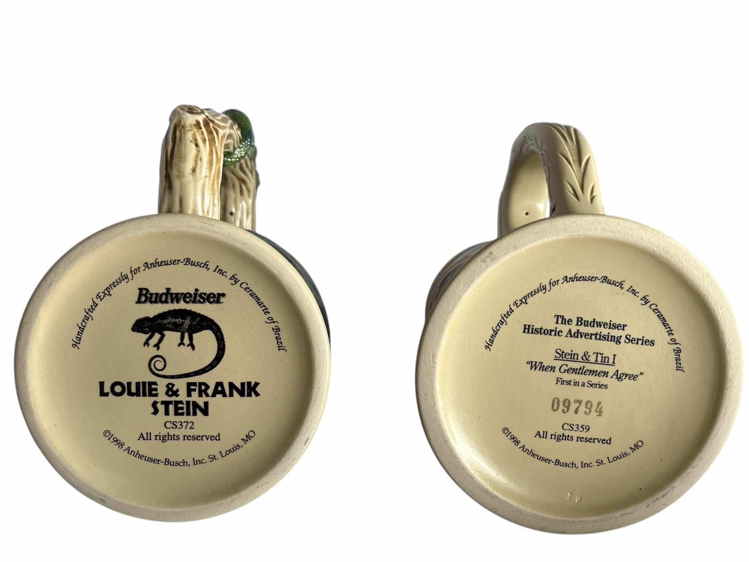 Photo 1 of 2-BUDWEISER LOUIE AND FRANK BEER STEIN'S H6.5”