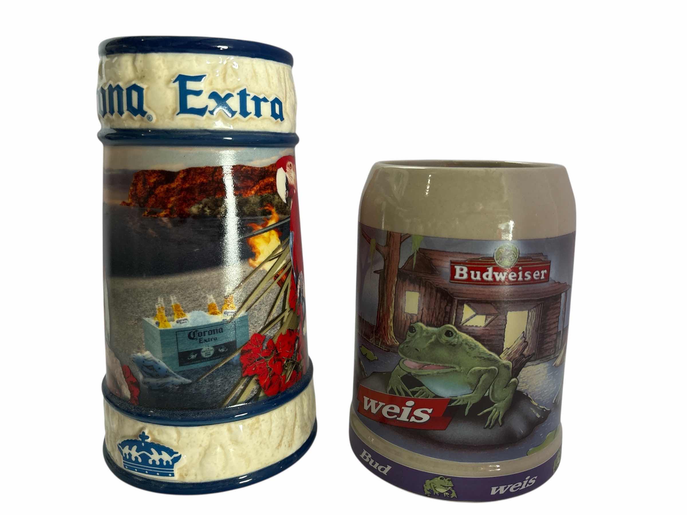 Photo 1 of 2-CORONA AND BUDWEISER BEER STEIN'S H7.25”