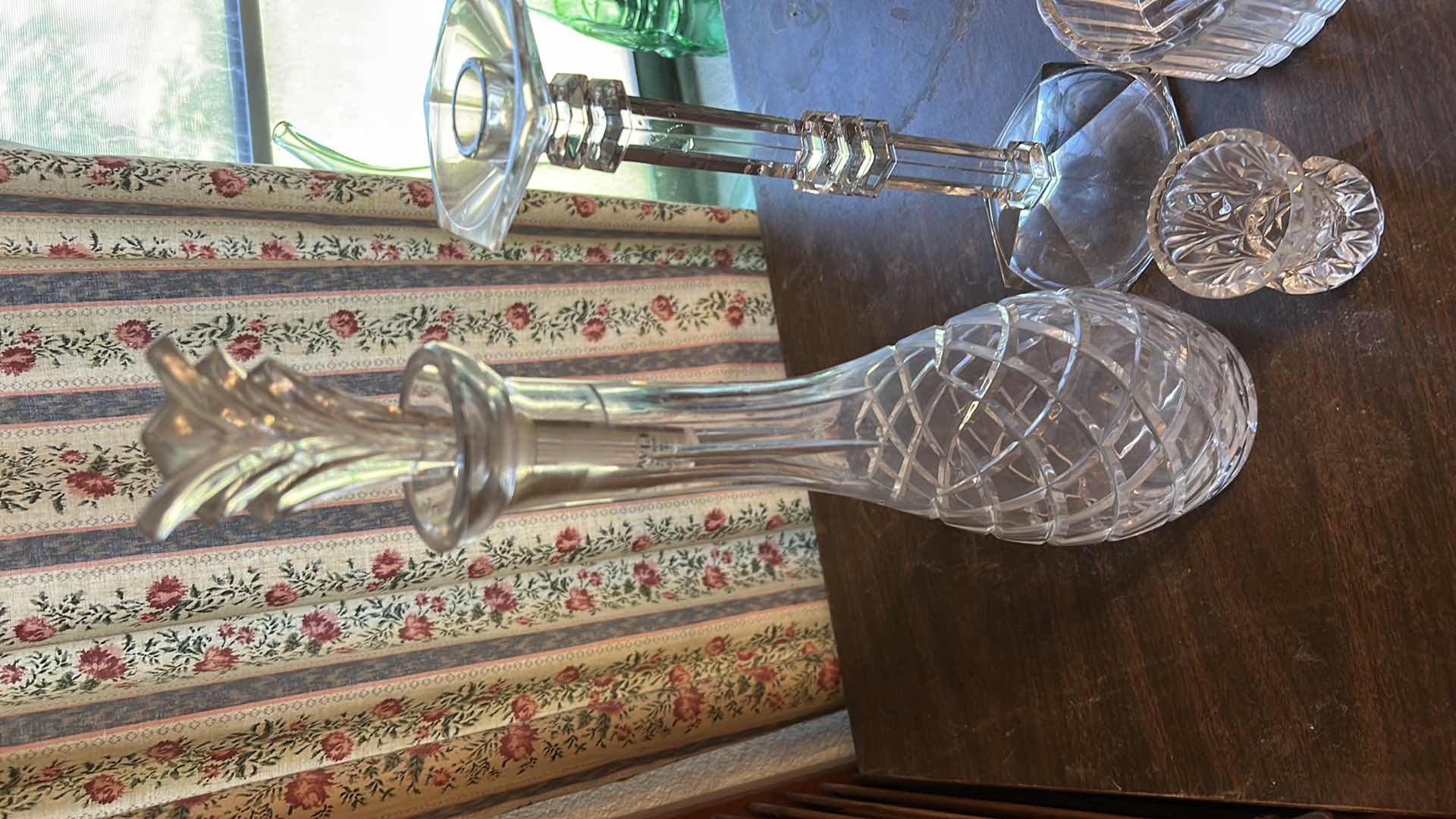 Photo 1 of 4 PC  VINTAGE CRYSTAL ITEMS  – BERKELEY HOUSE LEAD CRYSTAL DECANTER, CANDLEHOLDER, VASE  & BOWL (TALLEST H15.5”)