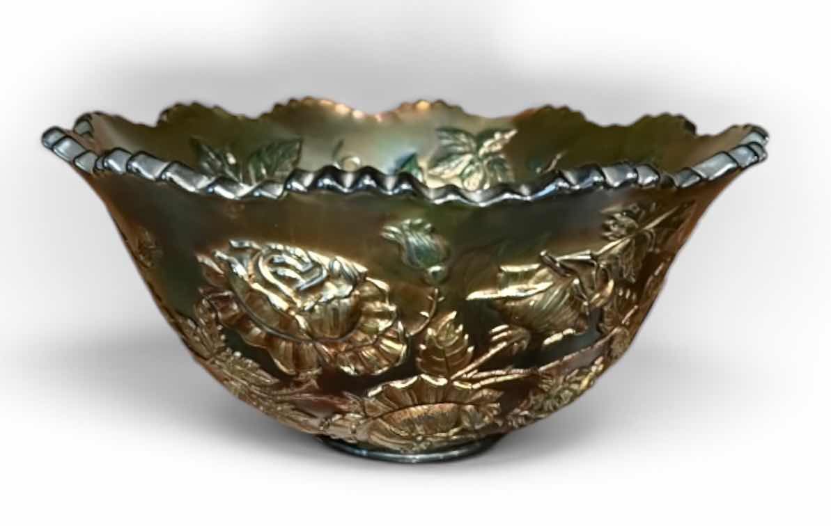 Photo 1 of VINTAGE IRIDESCENT CARNIVAL GLASS BOWL D12”
