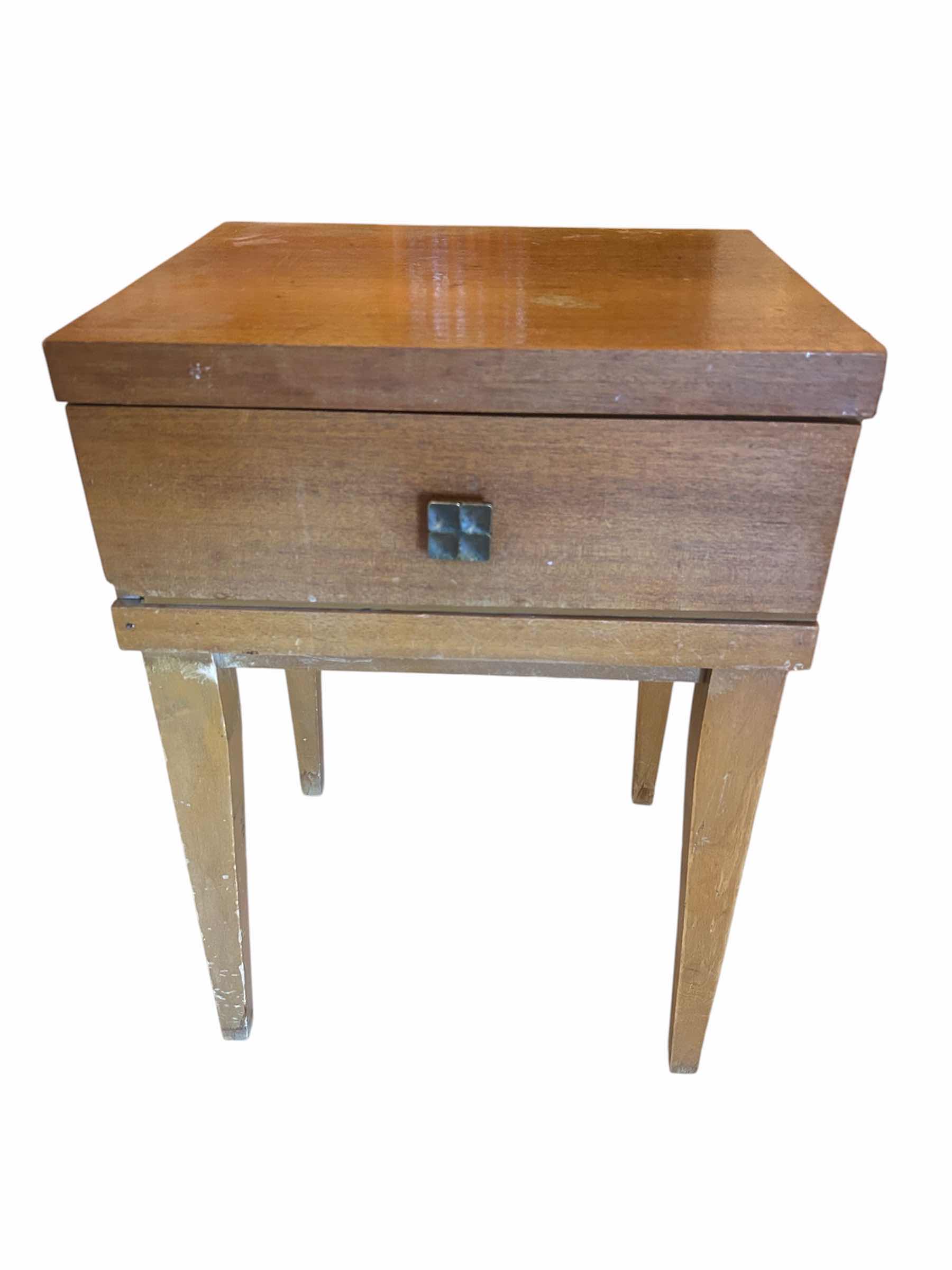 Photo 1 of MID CENTURY MODERN NIGHTSTAND FROM 1960 W SINGLE DRAWER TAPERED LEGS
18" X 15" H 25"