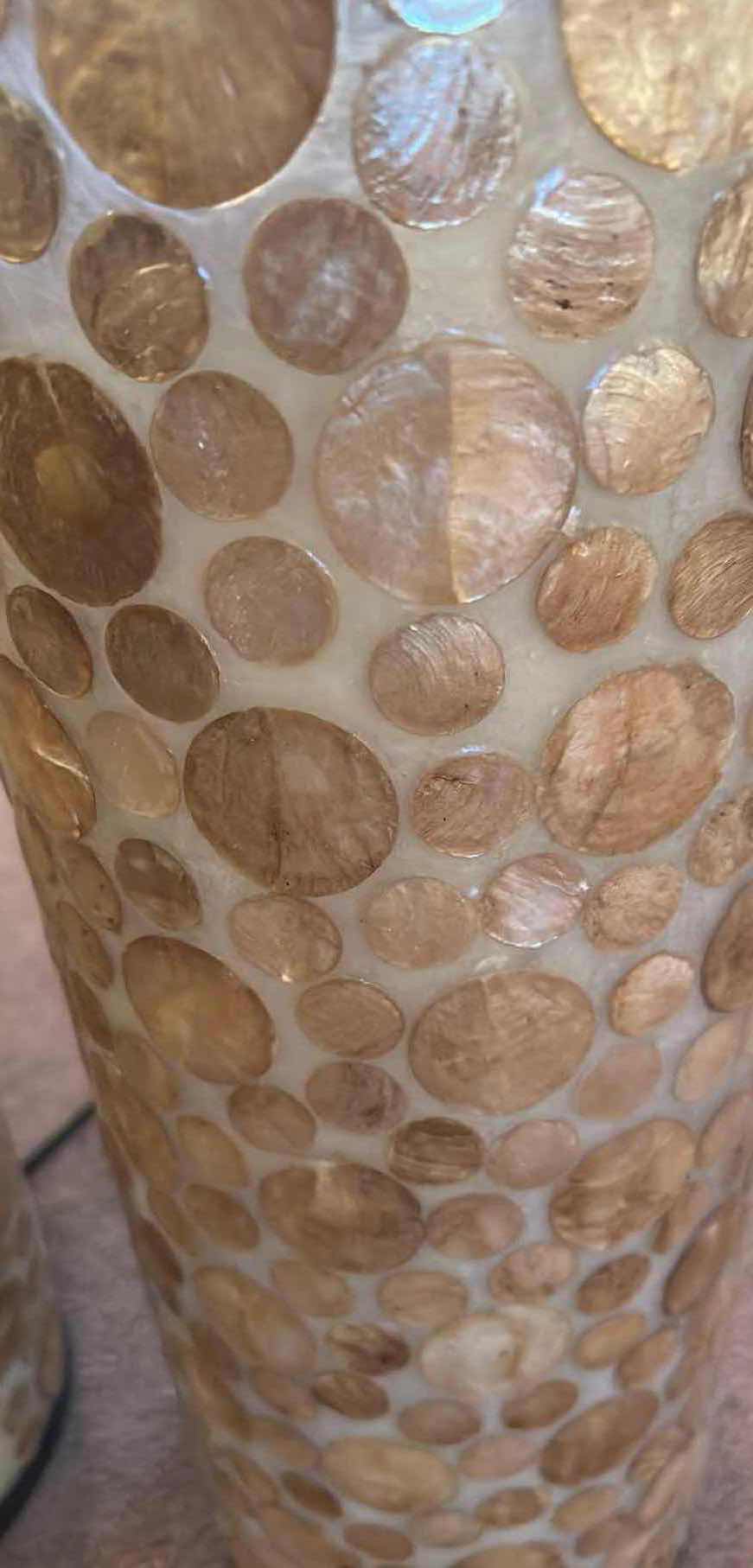 Photo 1 of 1960 INSPIRED MOSAIC CAPIZ SHELLS CYLINDRICAL LANTERNS