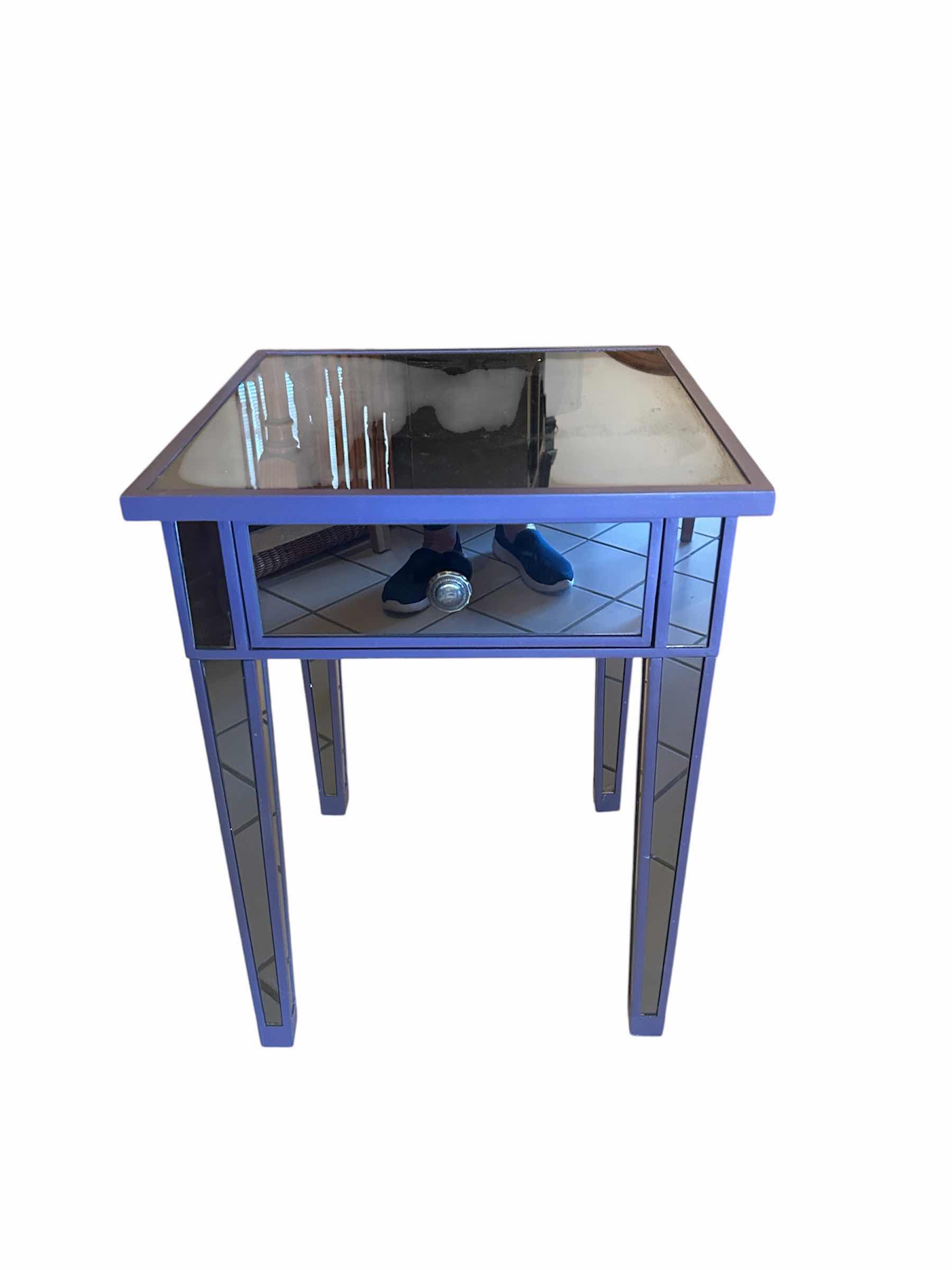 Photo 1 of GOLD COAST BLUE MIRRORED SIDE TABLE 18" X 18" H 24"