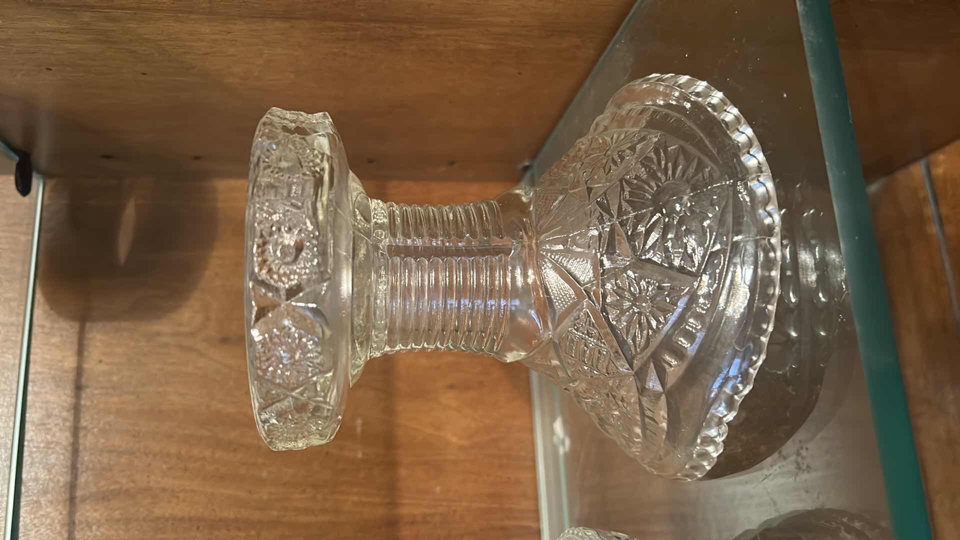 Photo 1 of COLLECTION OF VINTAGE GLASSWARE, FEATURING VARIOUS CLEAR PRESSED GLASS ITEMS SUCH AS A CENTRAL PEDESTAL PUNCH BOWL, SMALLER FOOTED COMPOTES, SERVING BOWLS, AND MUG