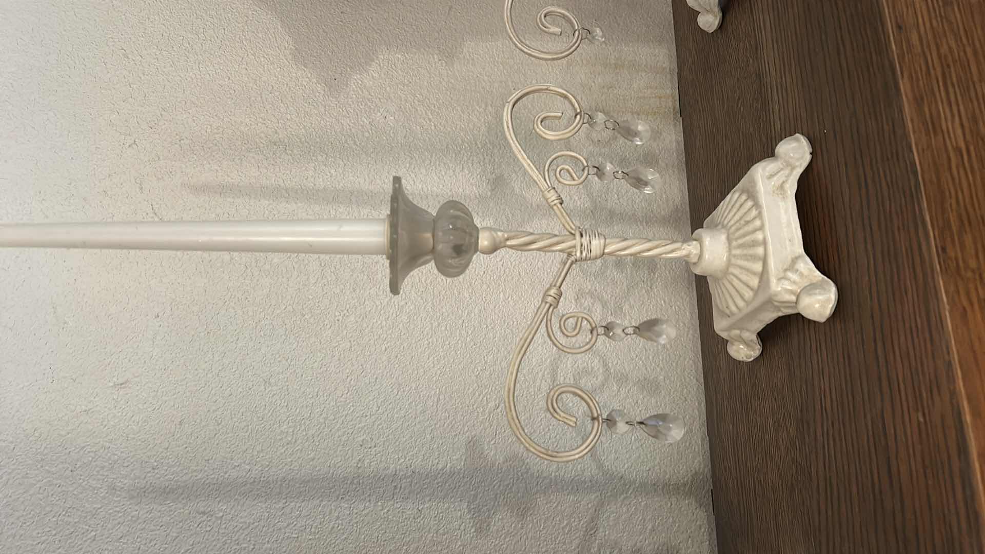Photo 1 of 2 VINTAGE ENAMEL OVER WROUGHT IRON CANDLE HOLDERS H10”