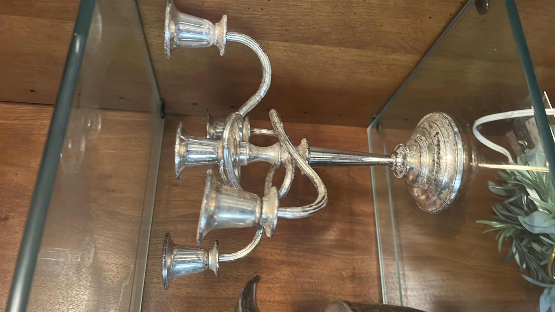 Photo 1 of 6 SILVER PLATED PCS - CANDELABRA, SALT AND PEPPER, PITCHERS AND CUP